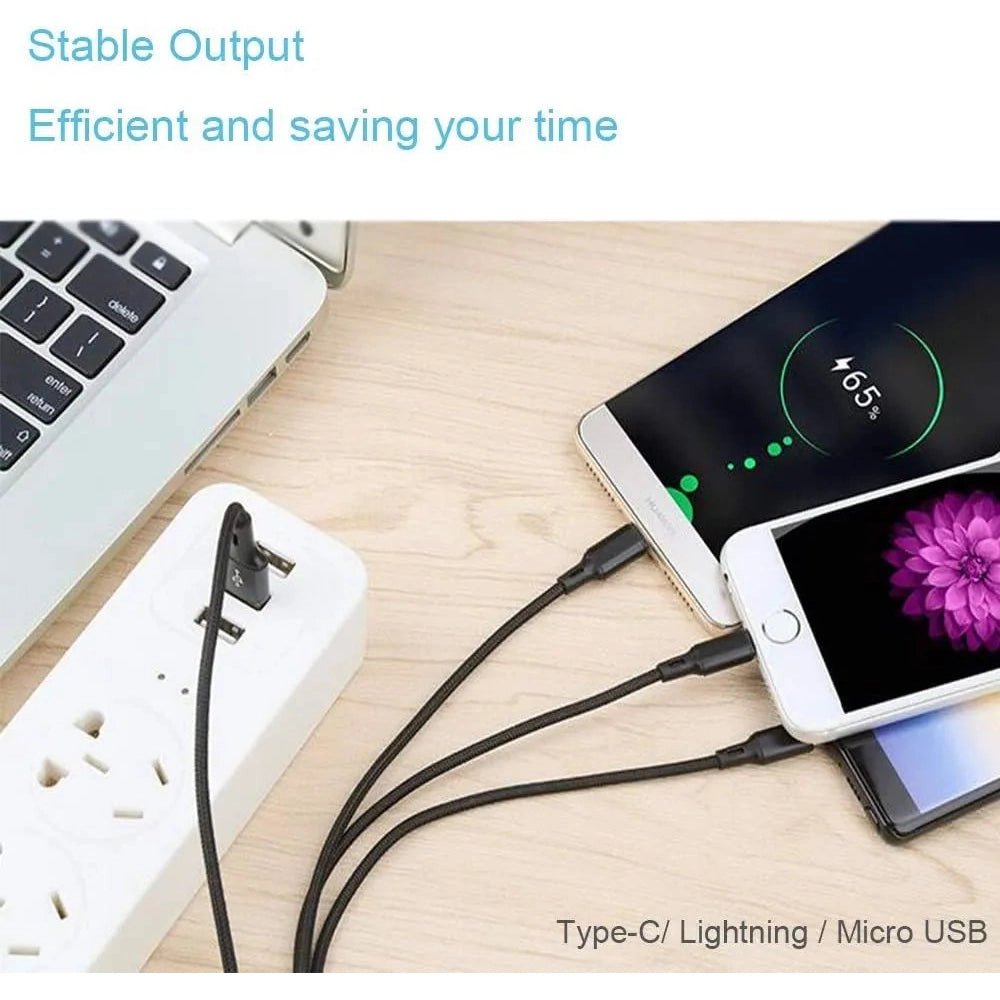 IQ TOUCH 3 in1 3.1A Fast Charge USB Cable 1.2M - Black