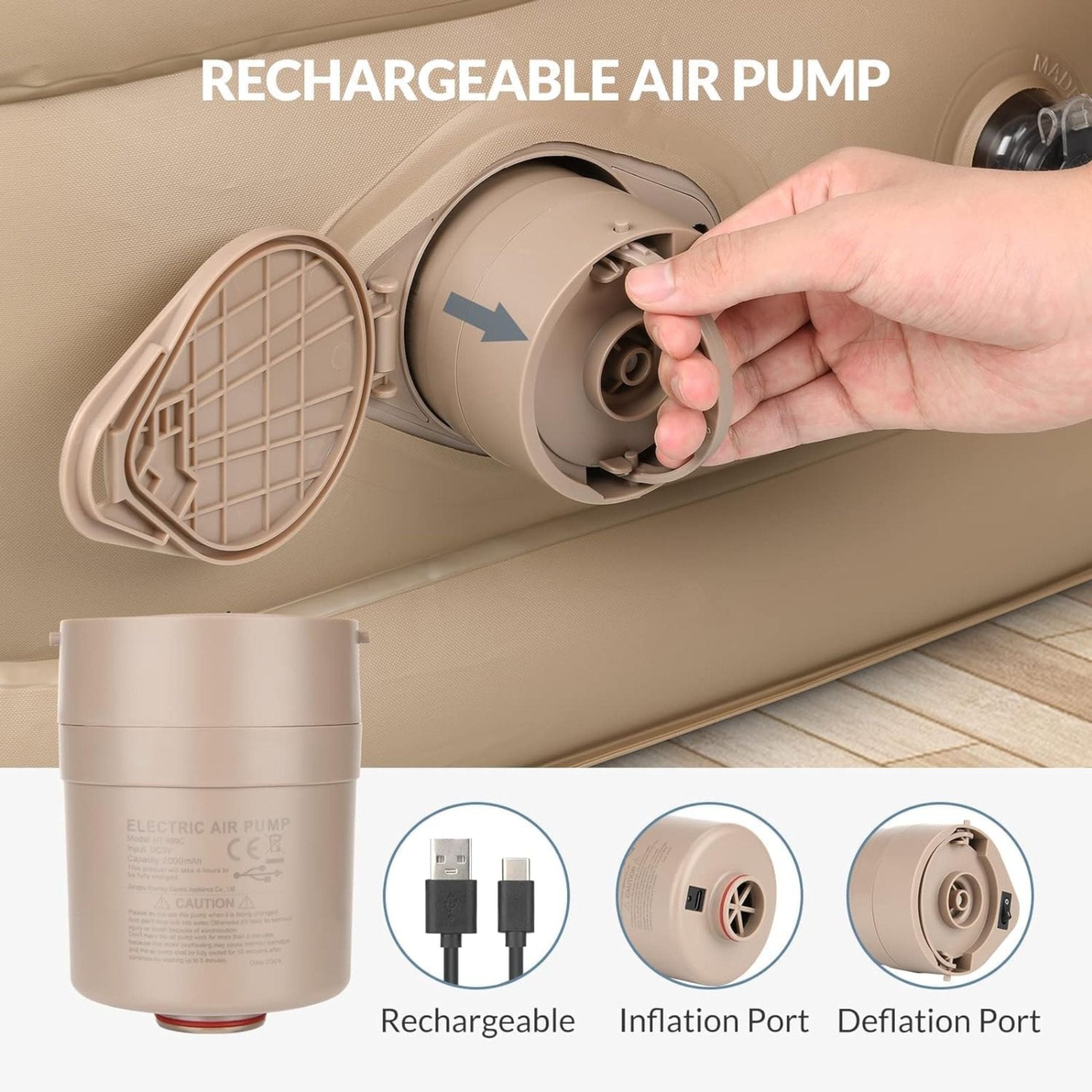 Inflatable Bed with Built in Pump Rechargeable - Brown