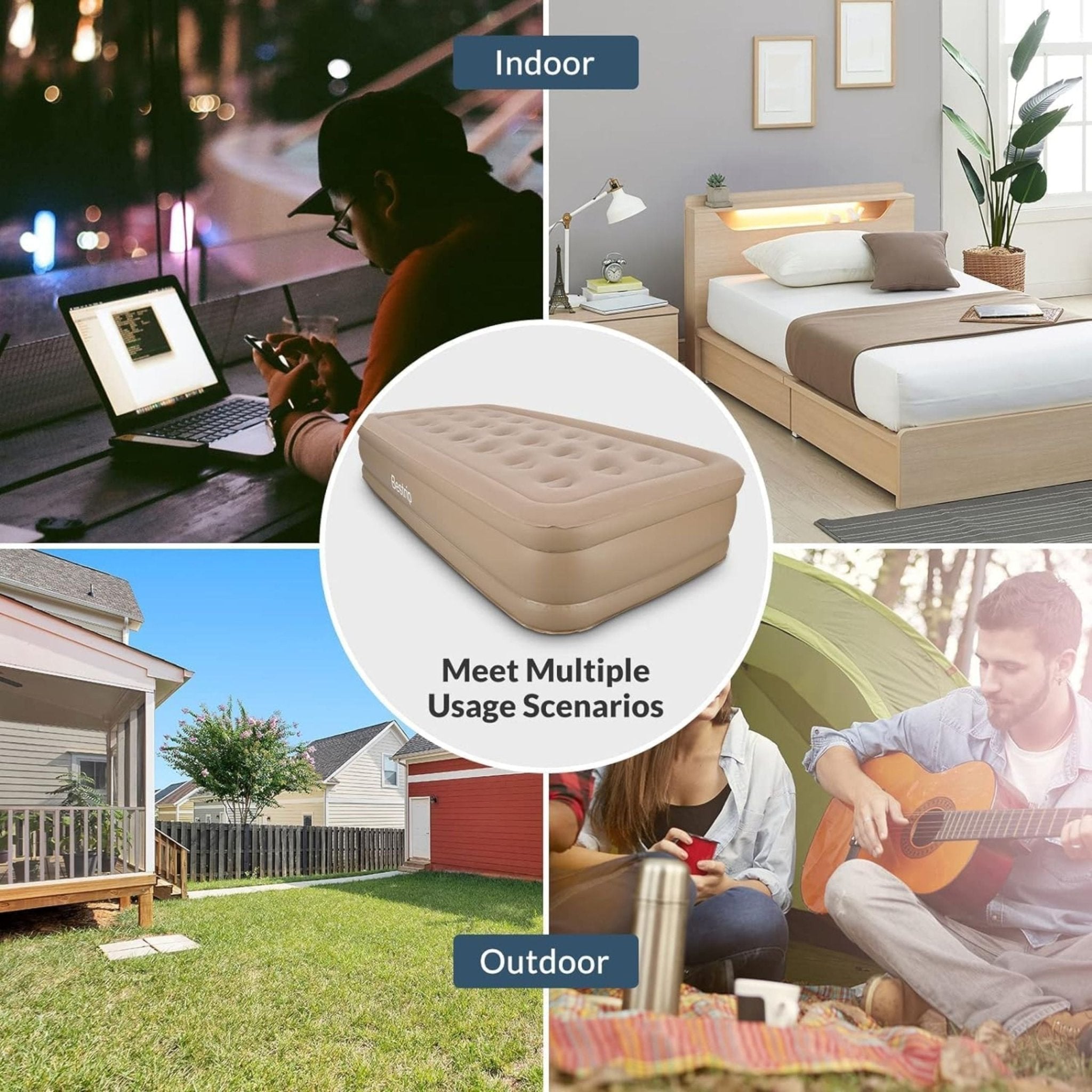 Inflatable Bed with Built in Pump Rechargeable - Brown