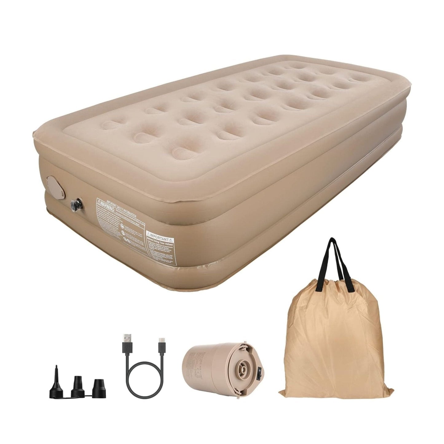 Inflatable Bed with Built in Pump Rechargeable - Brown