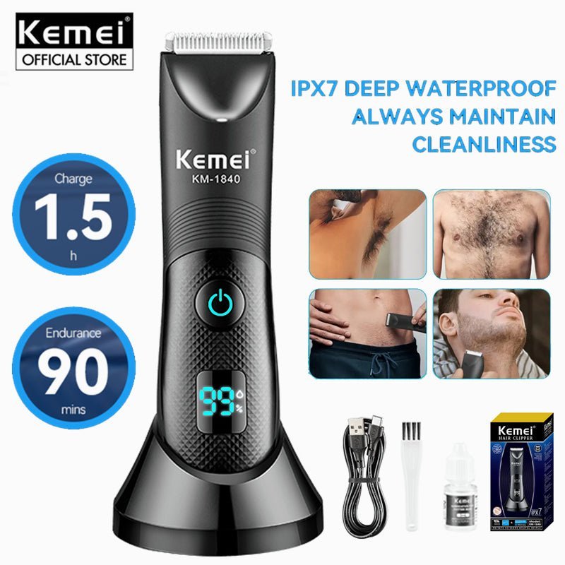 Kemei Professional Lady Secret Trimmer IPX7 LCD Display KM-1840 - Black