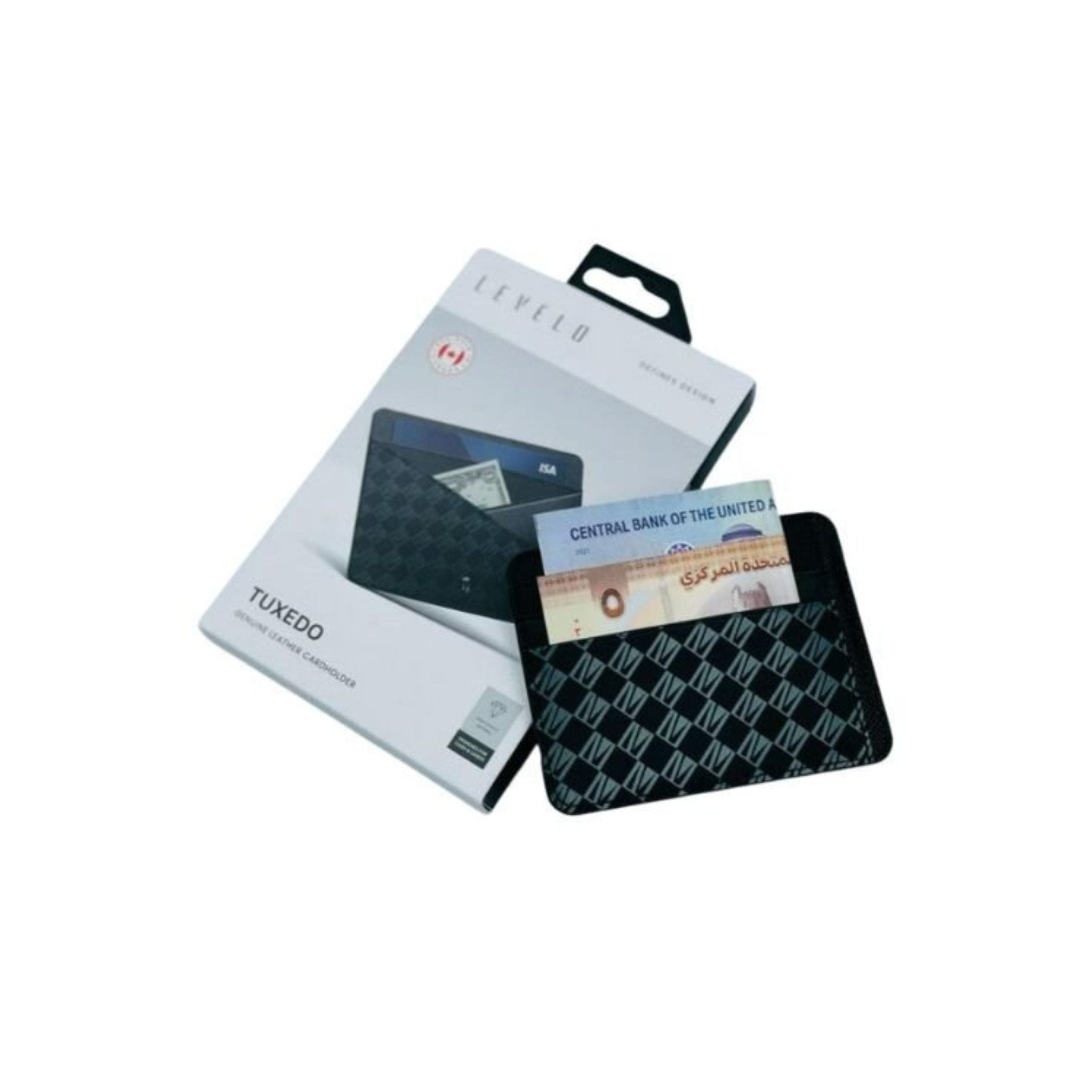 LEVELO Tuxedo Genuine Leather Cardholder Wallet - Black