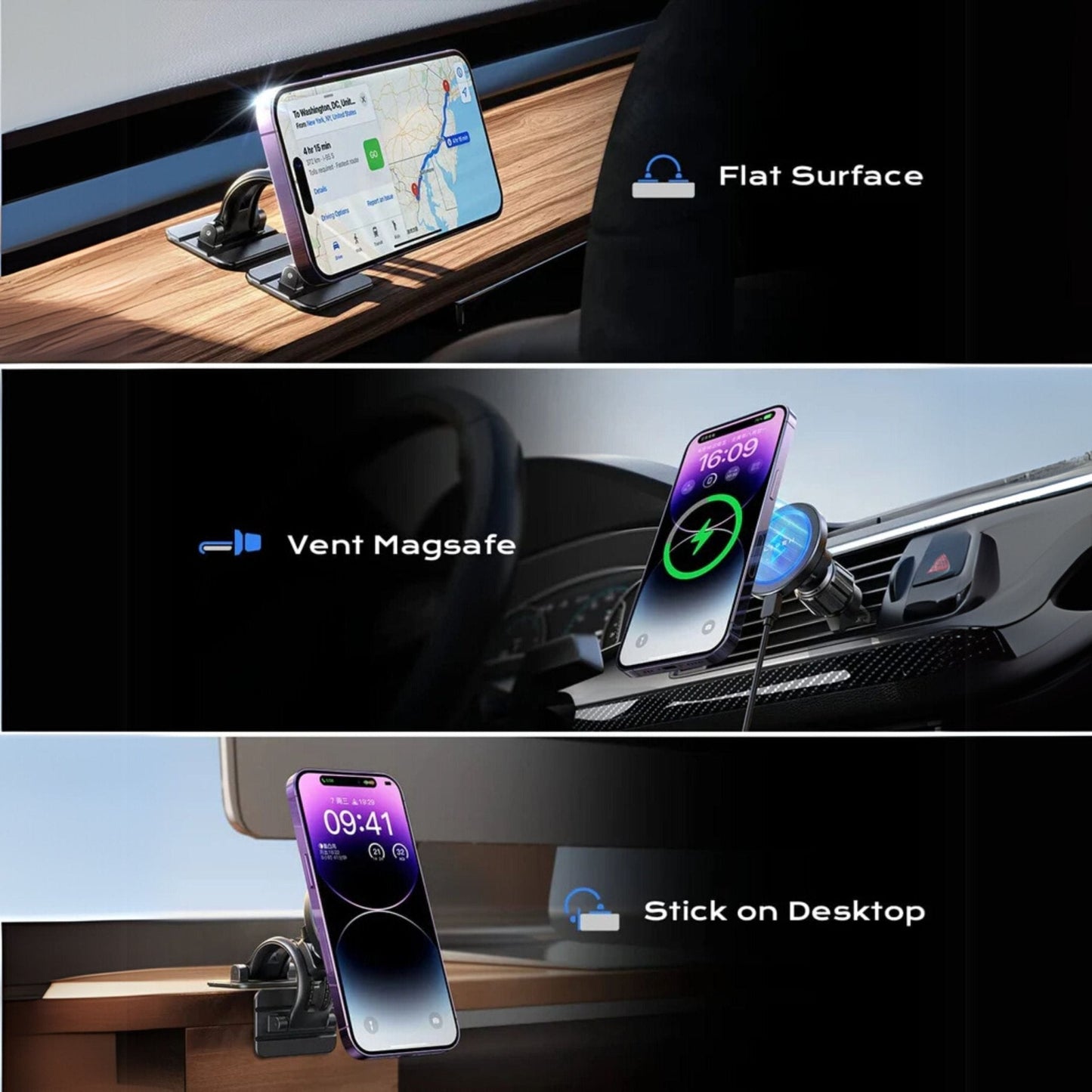 LISEN 2 in 1 Magsafe Car Mount Wireless Charger - Black