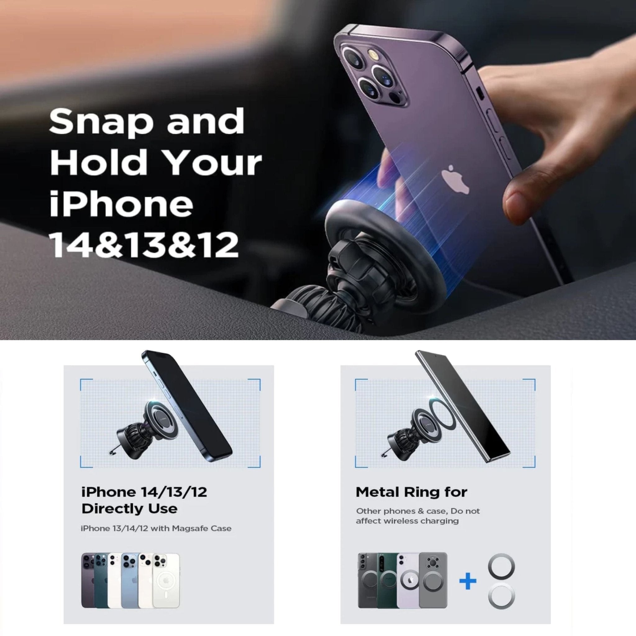 LISEN 2 in 1 Magsafe Car Phone Holder - Black