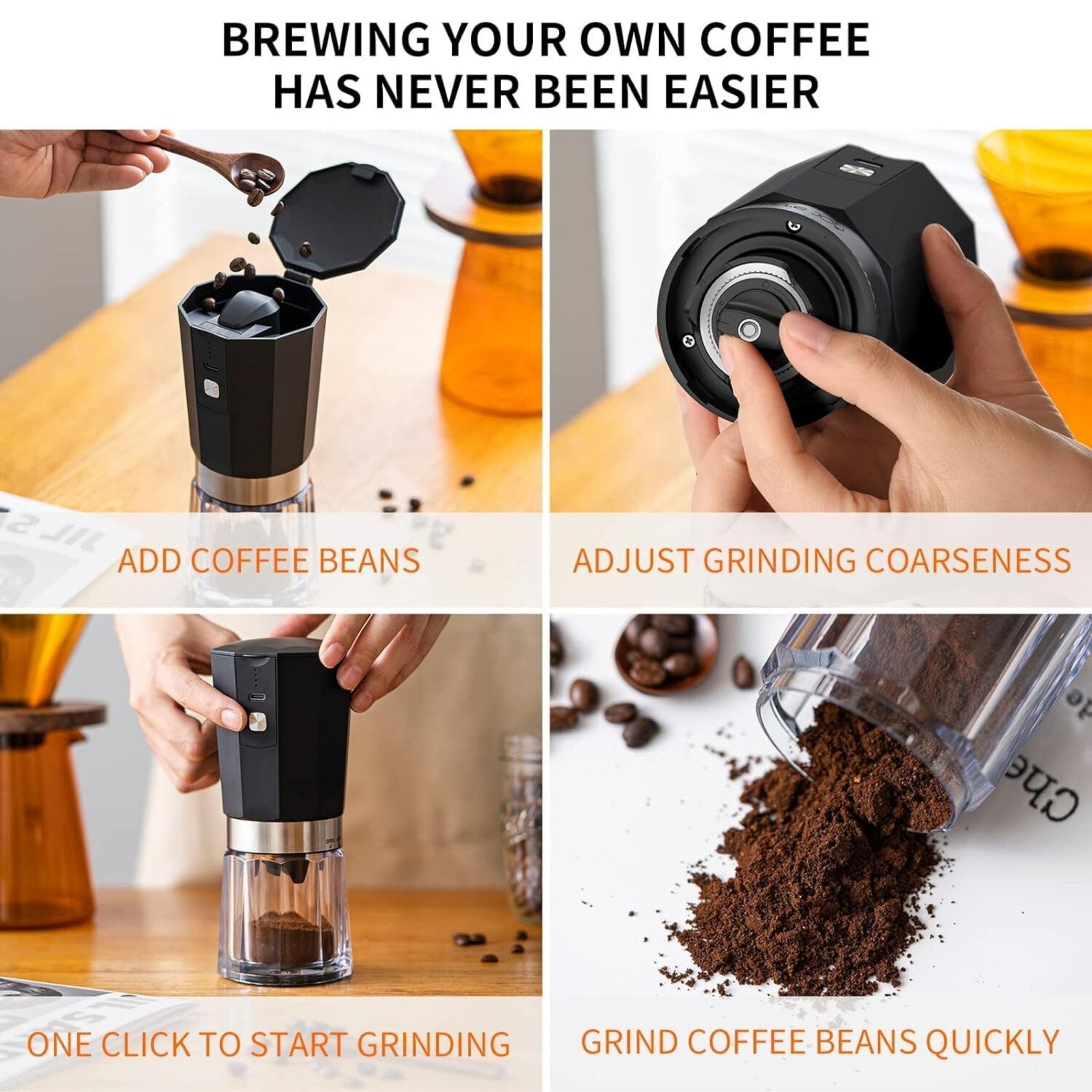 LePresso Cordless Electric Conical Burr Grinder - Black