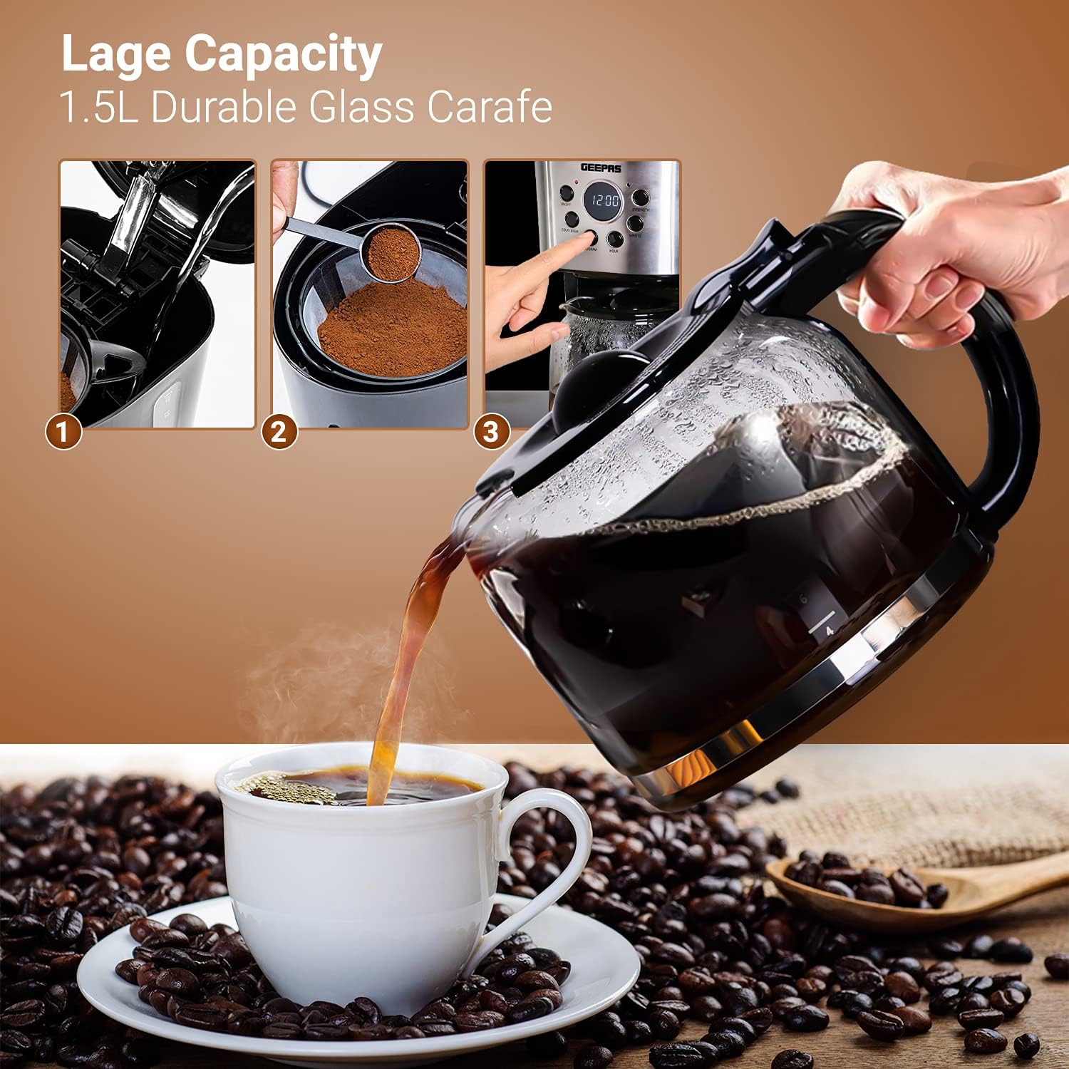 LePresso Drip Coffee Maker with Glass Carafe 1.5L 900W (LPCMDGBK) - Black