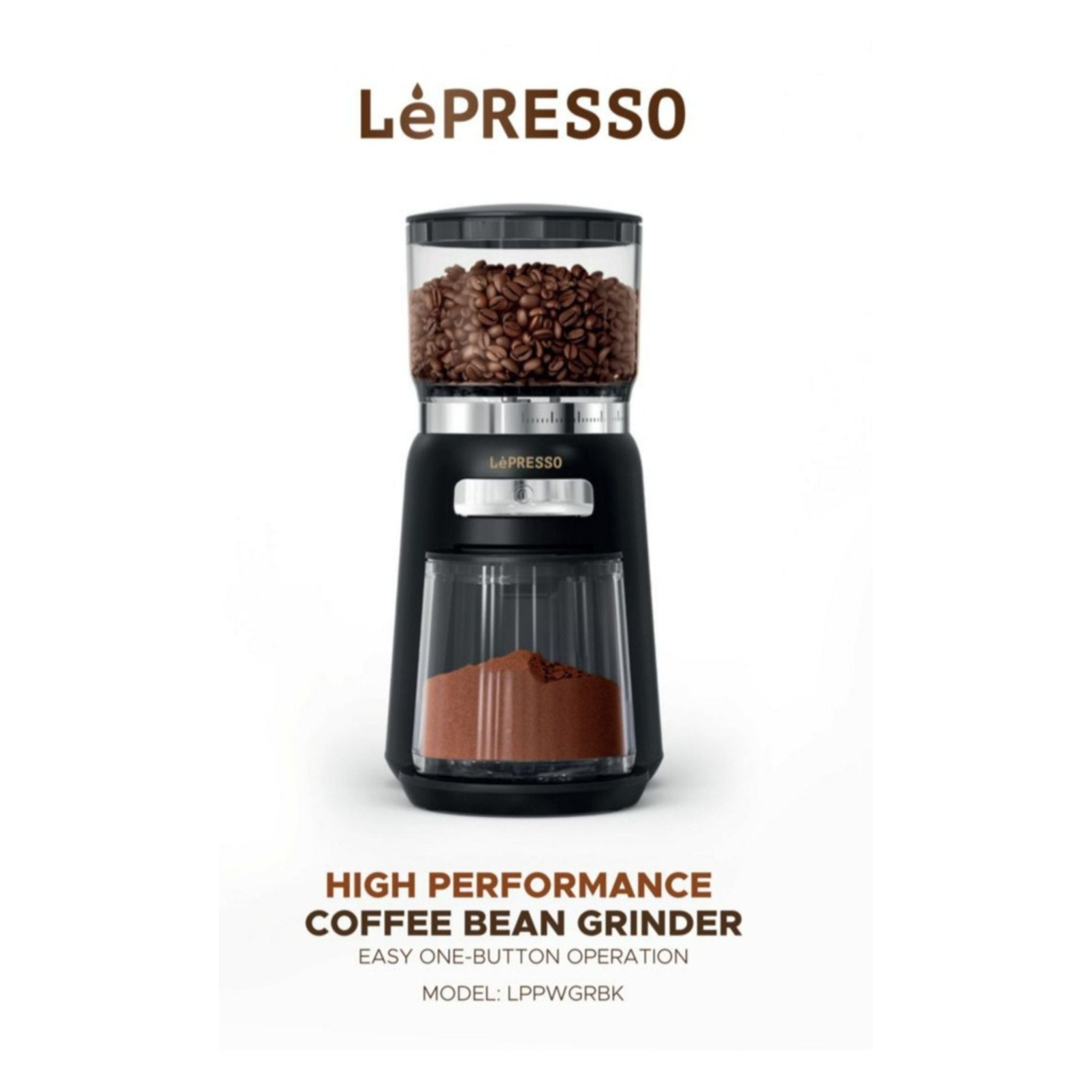 LePresso High Perfomance Coffee Bean Grinder 210g 120W (LPPWGRBK) - Black