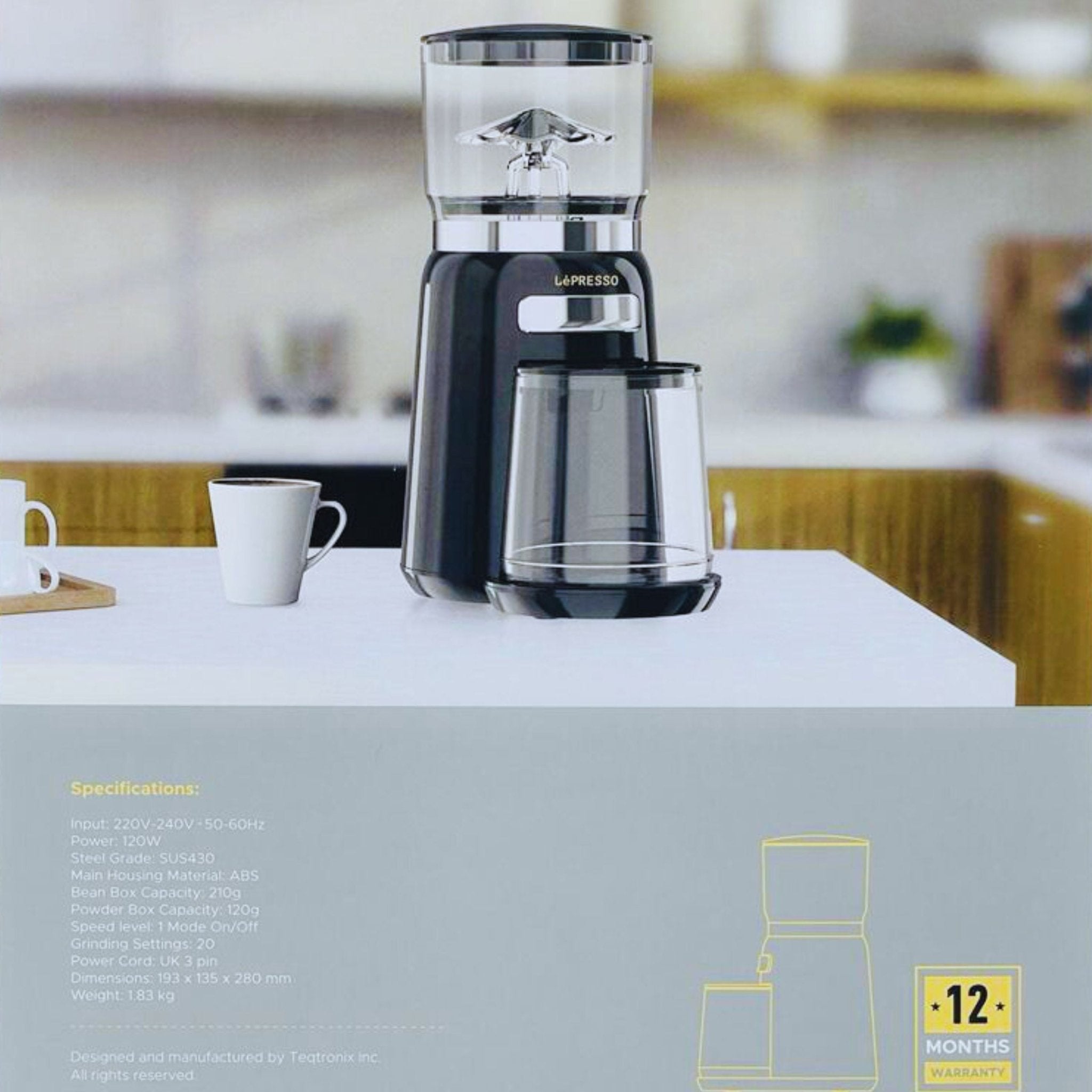 LePresso High Perfomance Coffee Bean Grinder 210g 120W (LPPWGRBK) - Black
