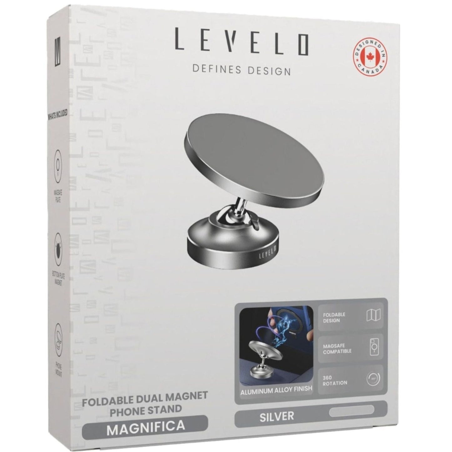 Levelo Magnifica Foldable Dual Magnet Phone Holder - Silver