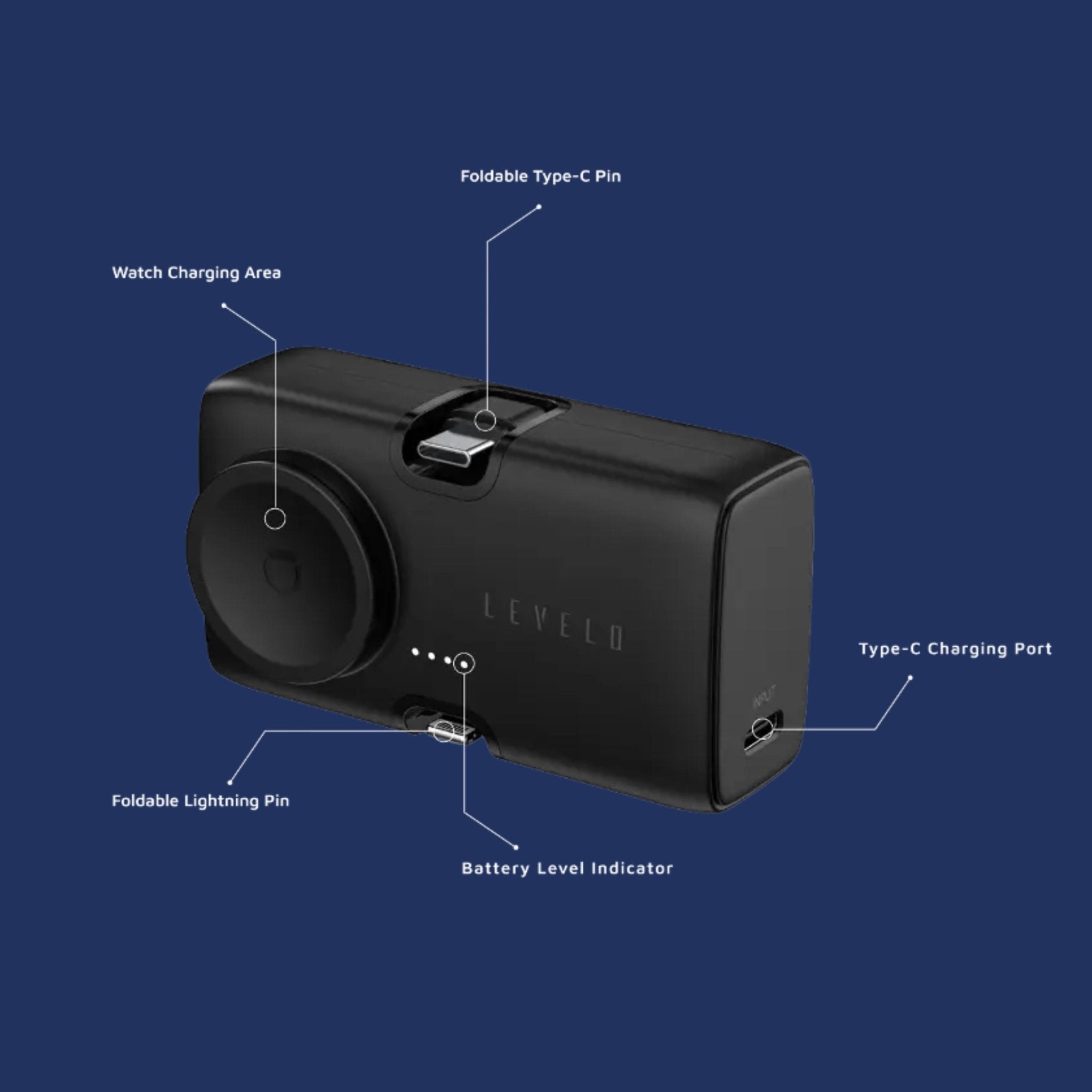 Levelo Nova Mini Portable Powerbank 5000mAh (Type-C & Lightning) - Black