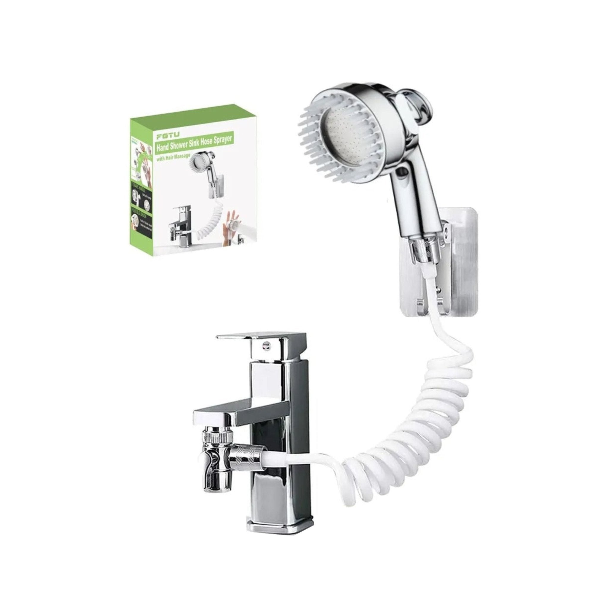 MGTU Hand Shower Sink Hose Sprayer With Massage Brush - White
