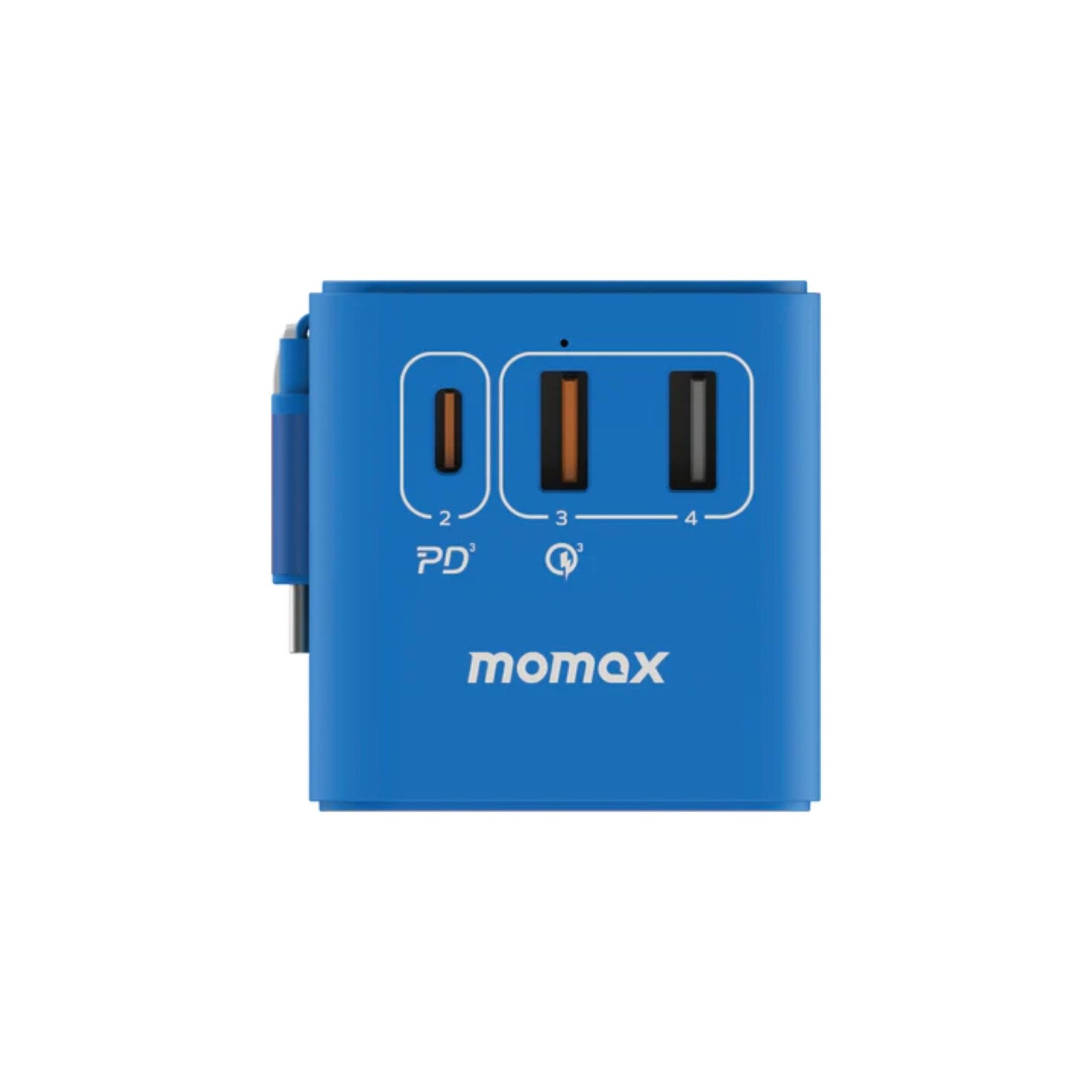 Momax 1-World PD Global Travel Fast Charging Adapter 70W 3 Port With Built-In USB-C Cable 70cm