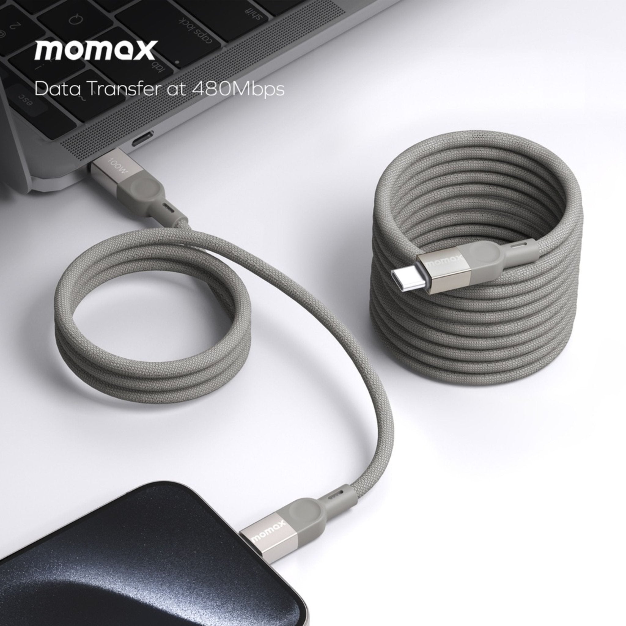 Momax Elite Mag Link 100W USB-C TO USB-C Magnetic Cable 1M - Titanium
