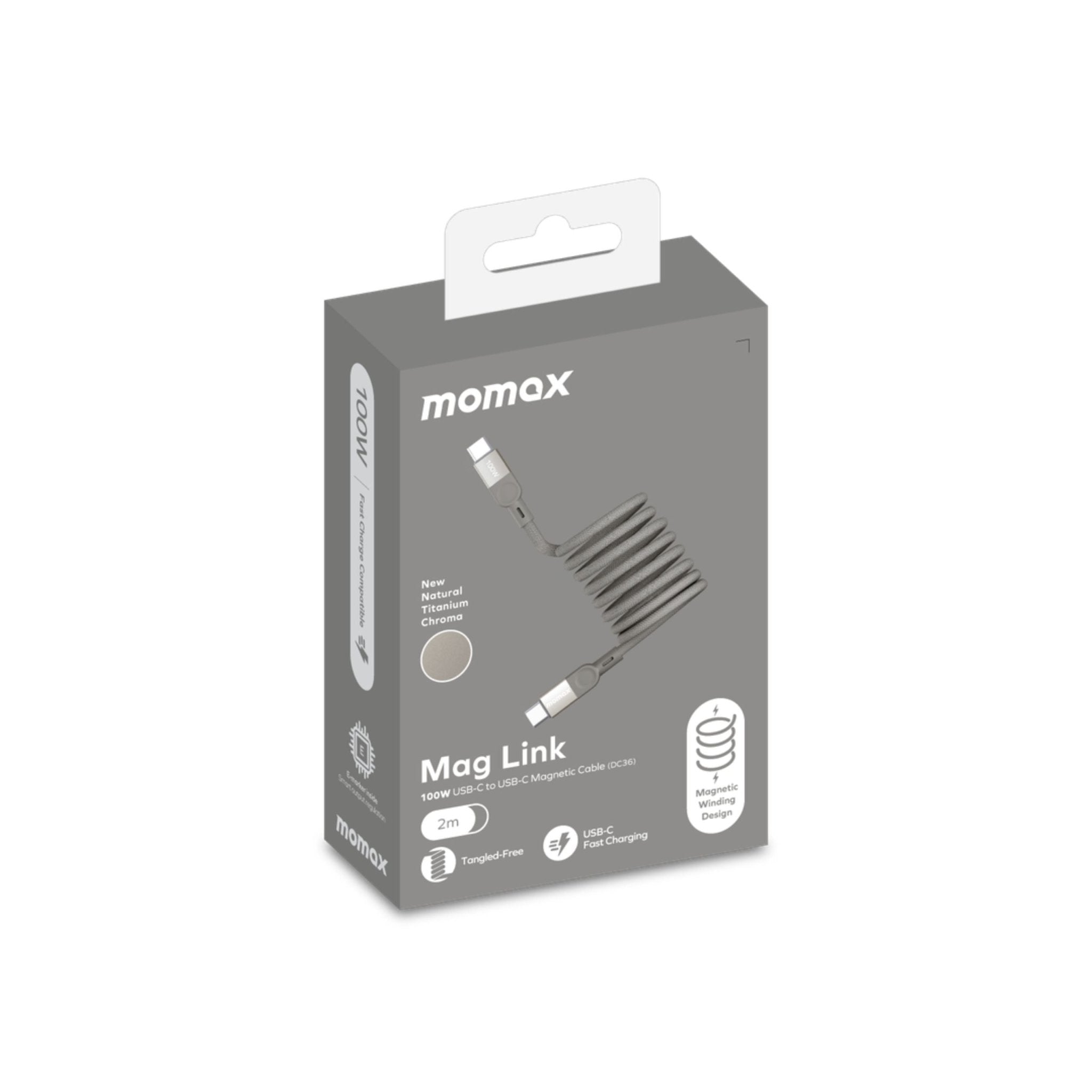 Momax Elite Mag Link 100W USB-C TO USB-C Magnetic Cable 1M - Titanium