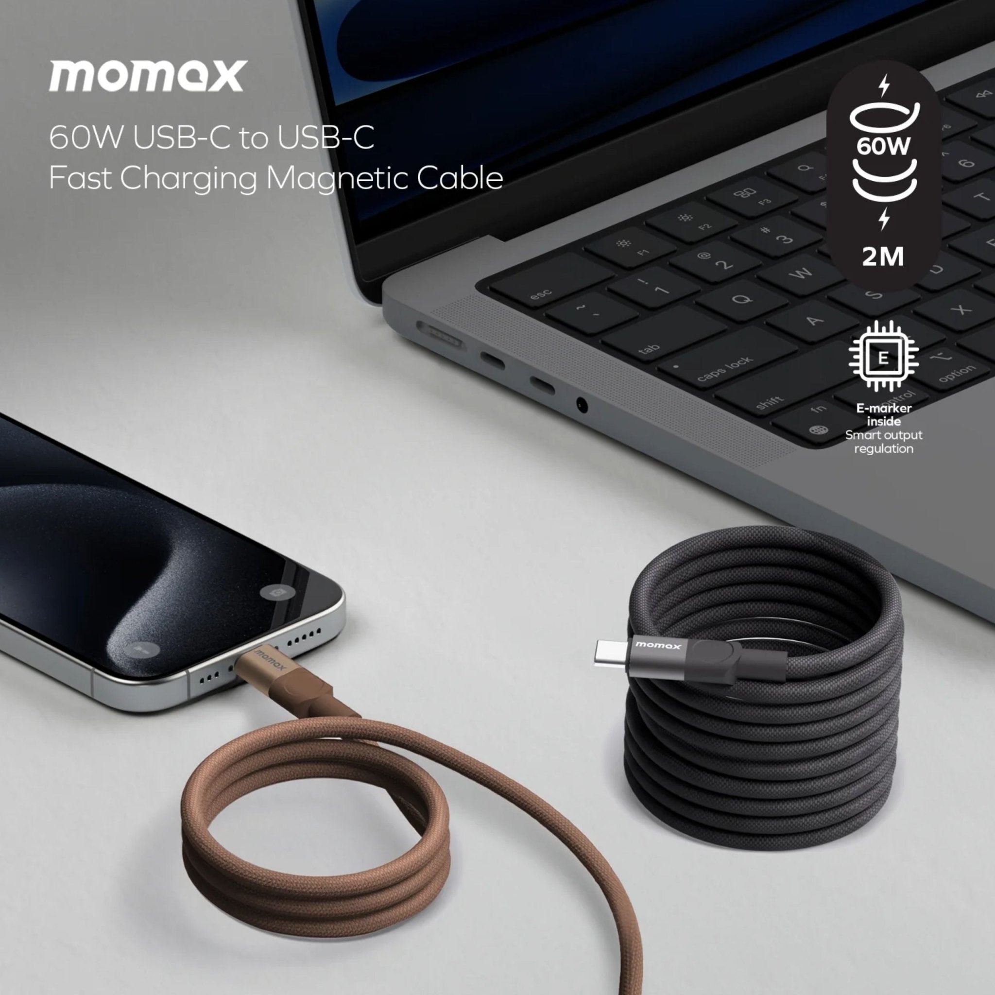Momax Mag Link 60W USB-C TO USB-C Magnetic Cable 2M