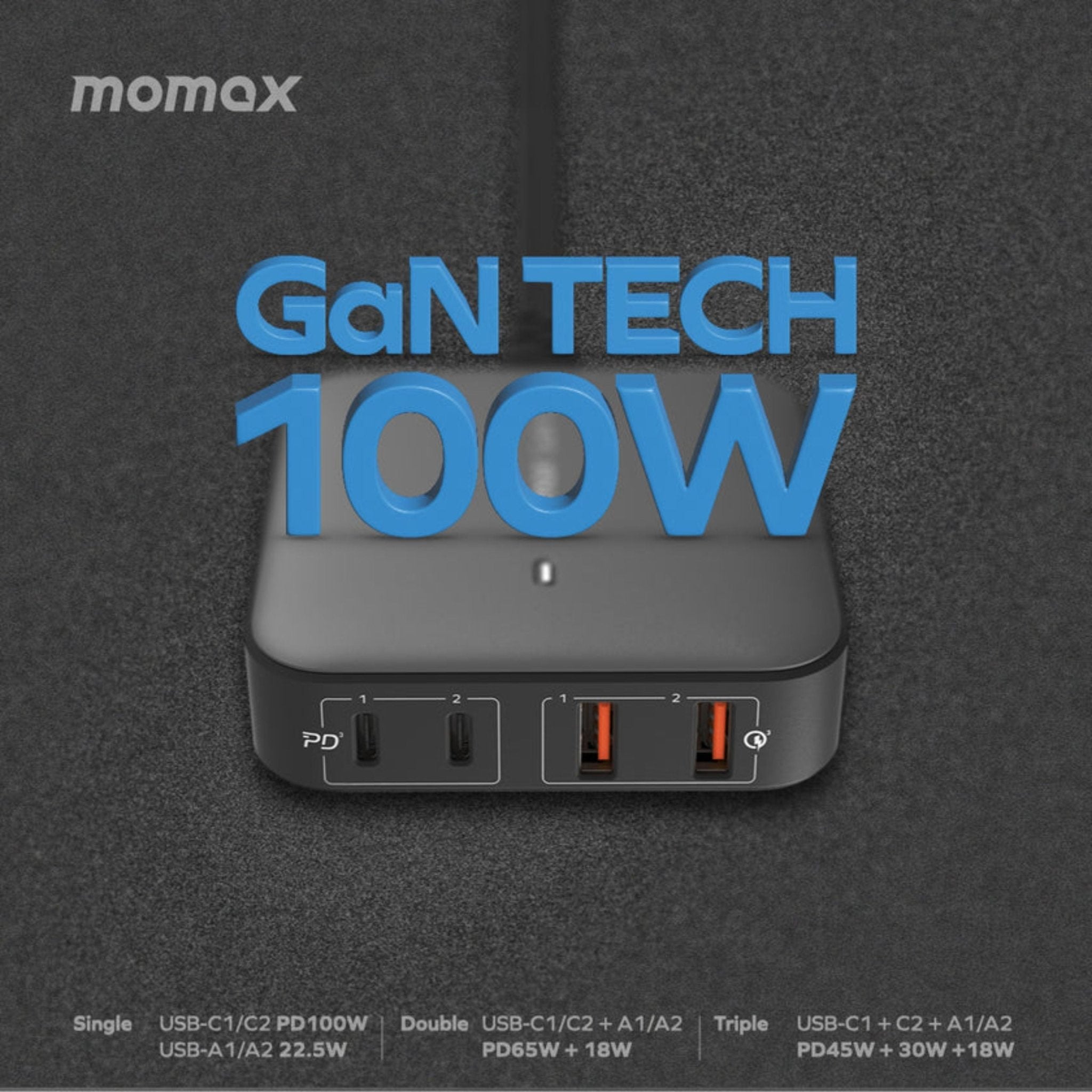 Momax Oneplug 100w 4 Port Gan Desktop Charger