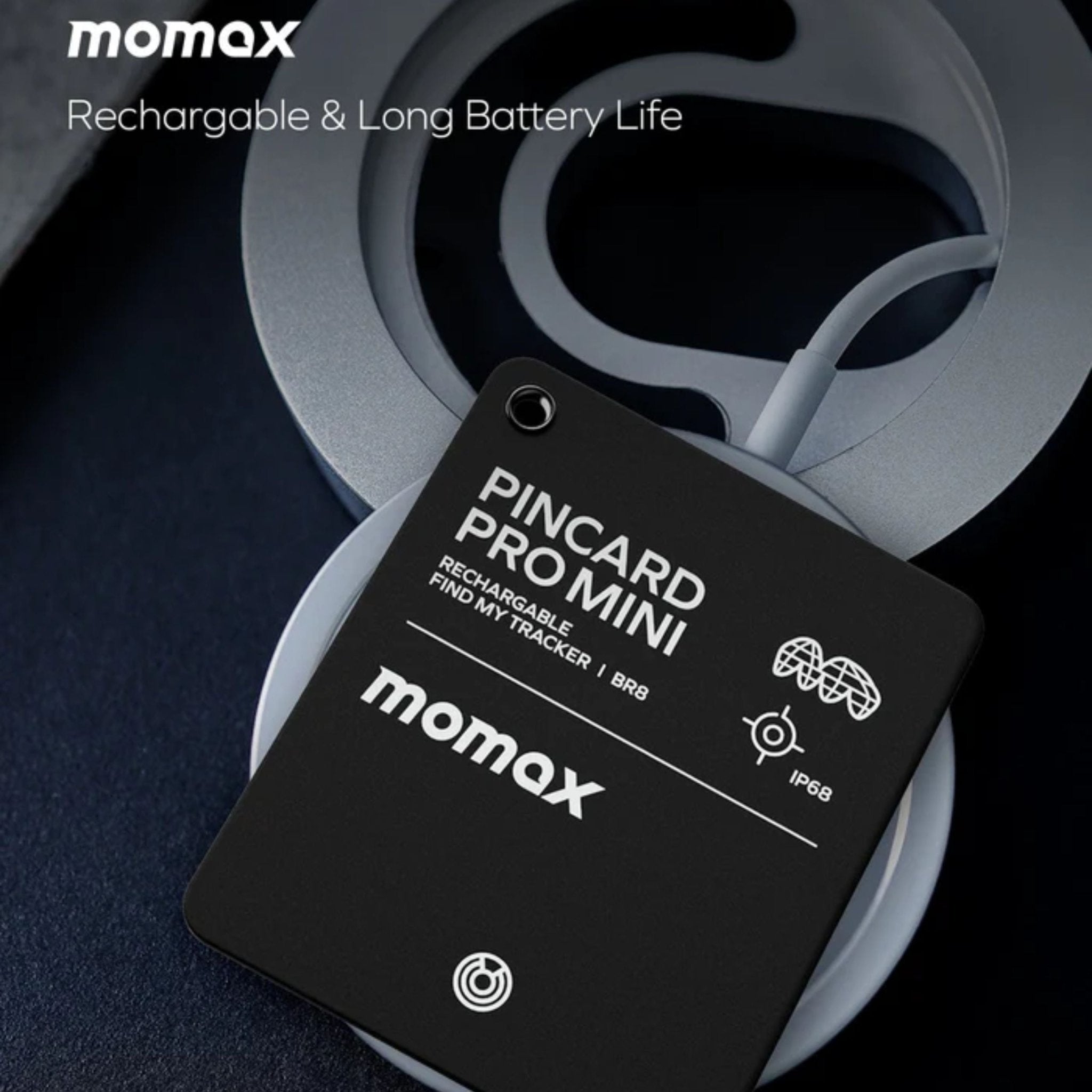 Momax Pincard Pro Mini Rechargeable Find My Tracker BR8 - Black