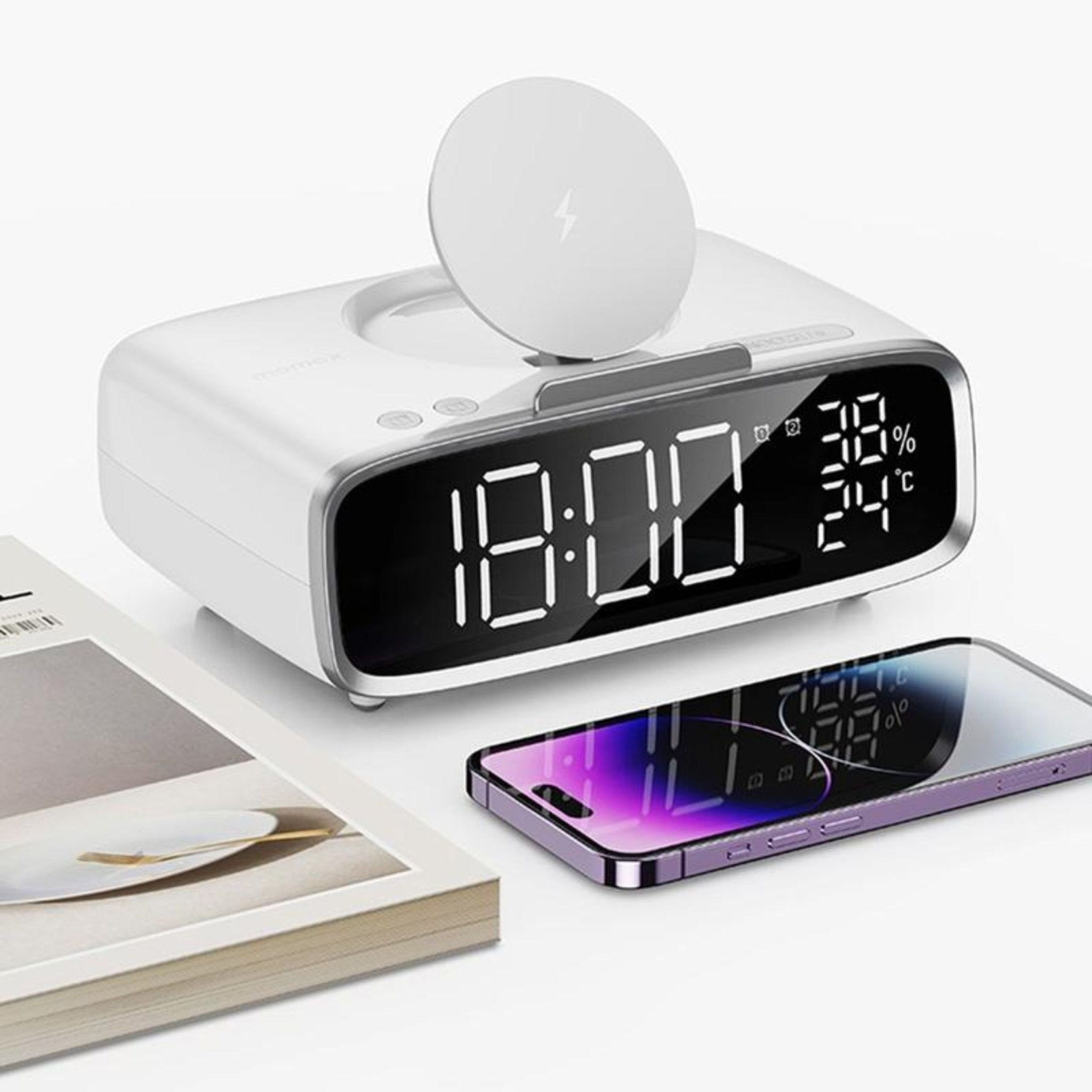 Momax Q.Clock 5 Digital Clock With Wireless Charger - White