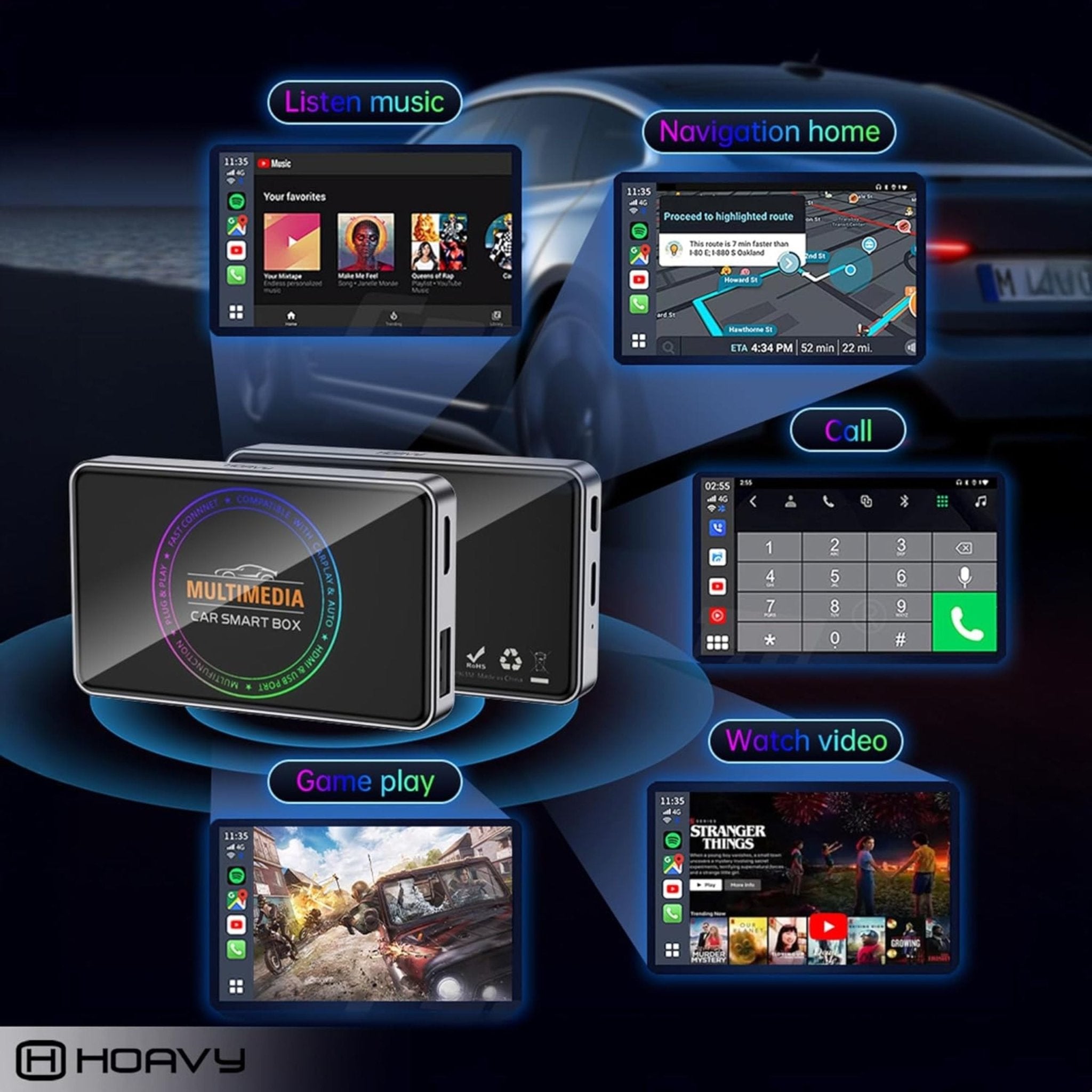 Moxedo Plug & Play Carplay AI Smart Box 4K - Black