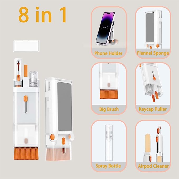 Multifunctional Cleaning Brush 2 | 8-in-1 Keyboard Cleaning Kit - Orange