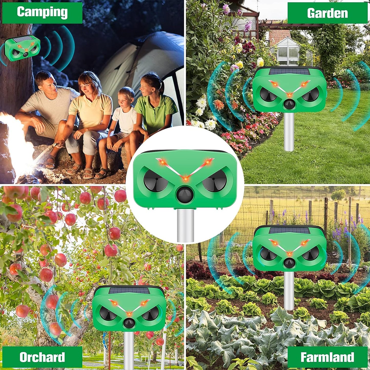 Outdoor Solar Ultrasonic Animal Repeller - Green