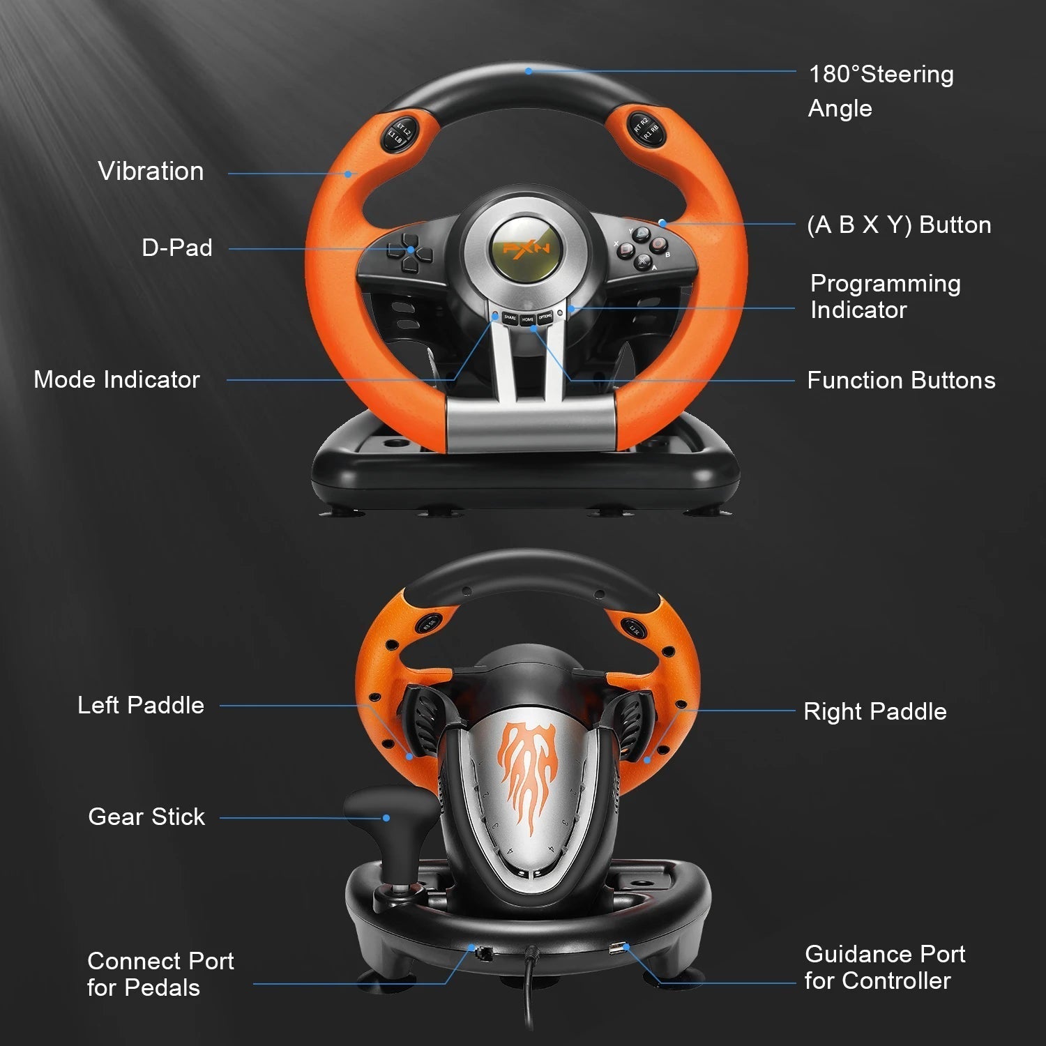 PXN V3 PRO Gaming Racing Wheel - Orange