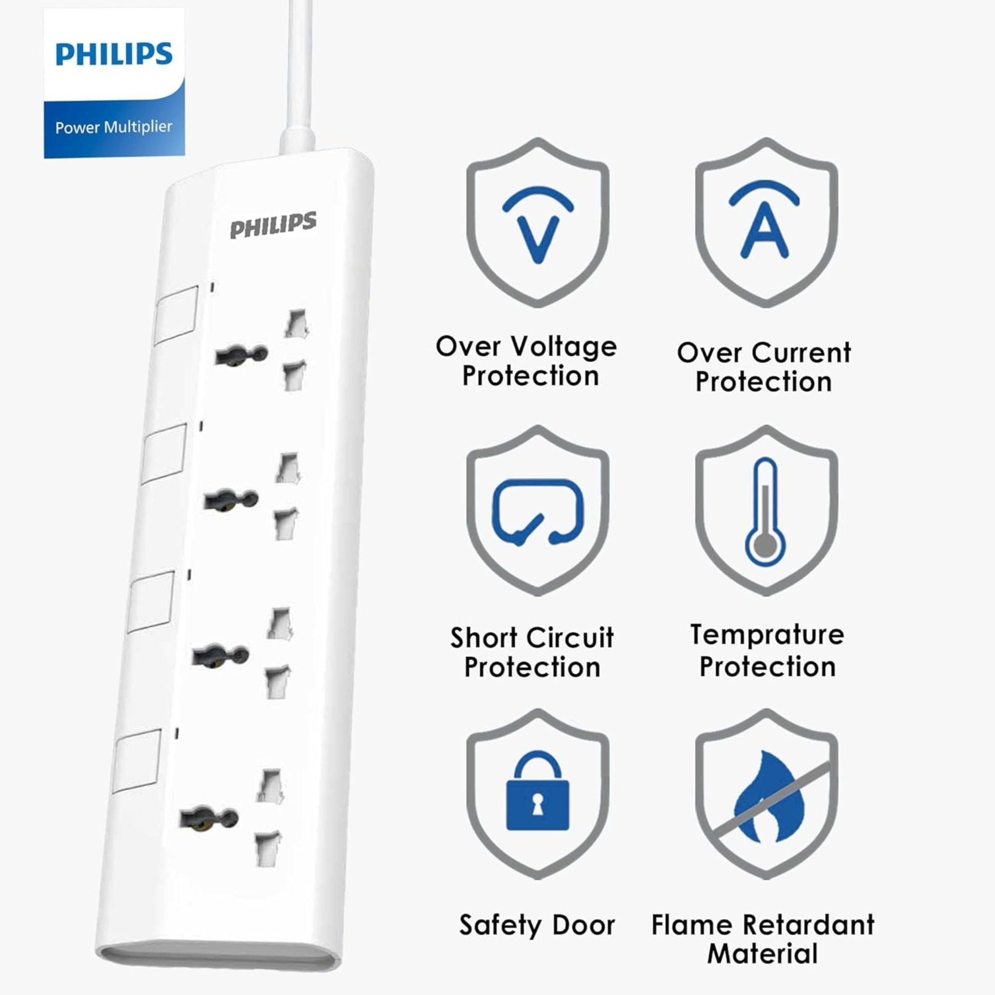Philips 4-Way Universal Power Extension Cord 1.5M with Individual Switches - White
