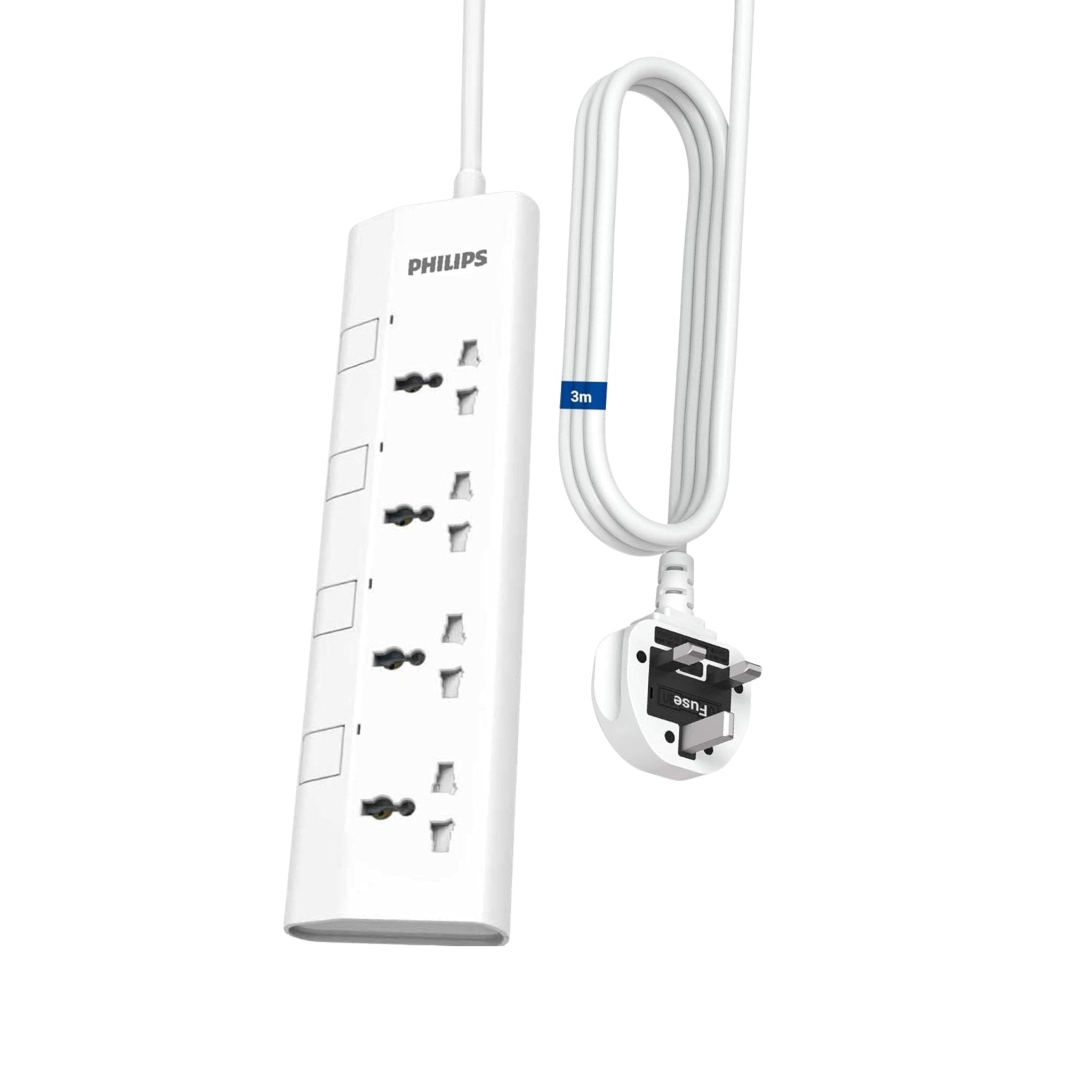 Philips 4-Way Universal Power Extension Cord 1.5M with Individual Switches - White