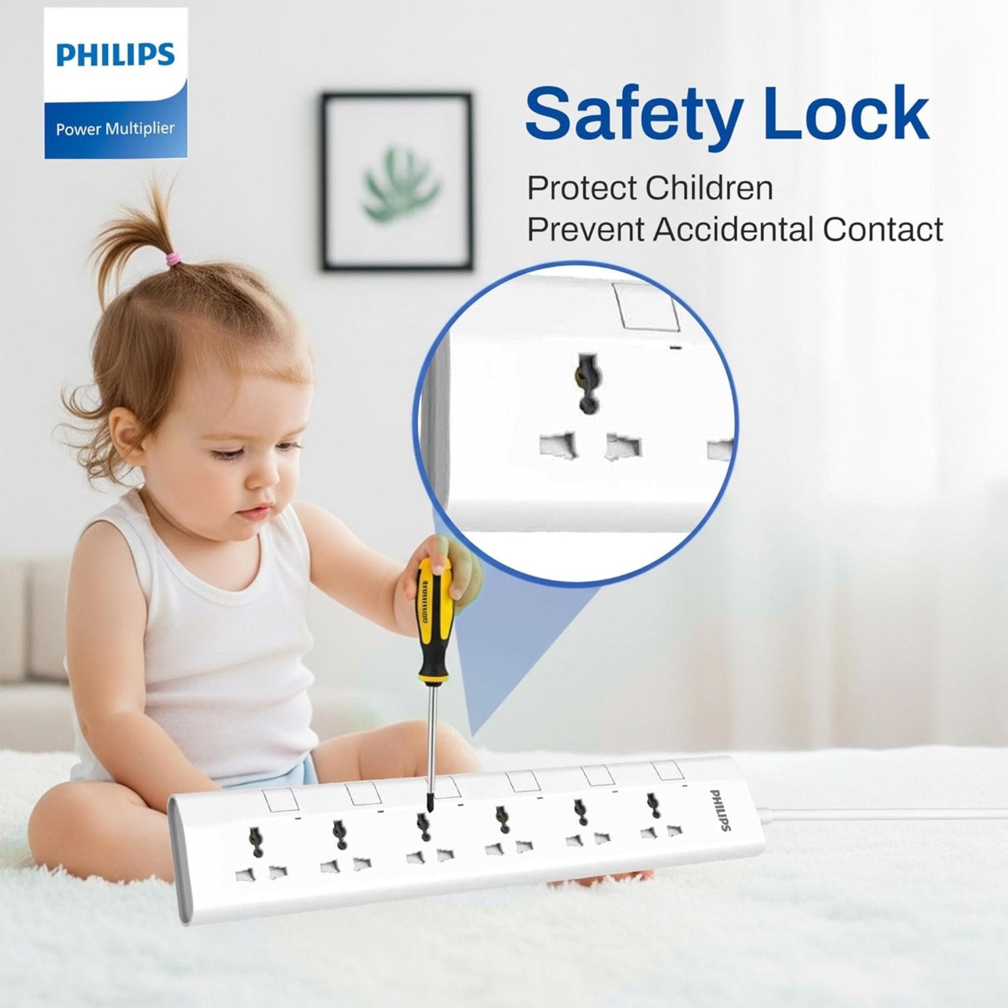 Philips 6-Way Universal Power Extension Cord 1.5M with Individual Switches - White