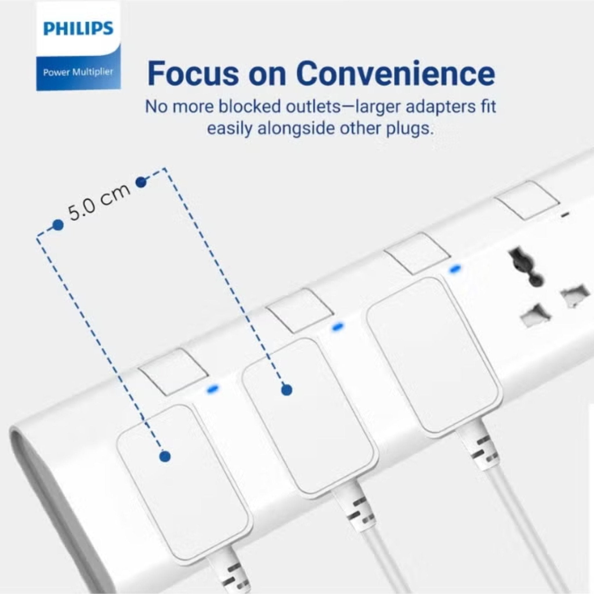 Philips 6-Way Universal Power Extension Cord 3M with Individual Switches - White