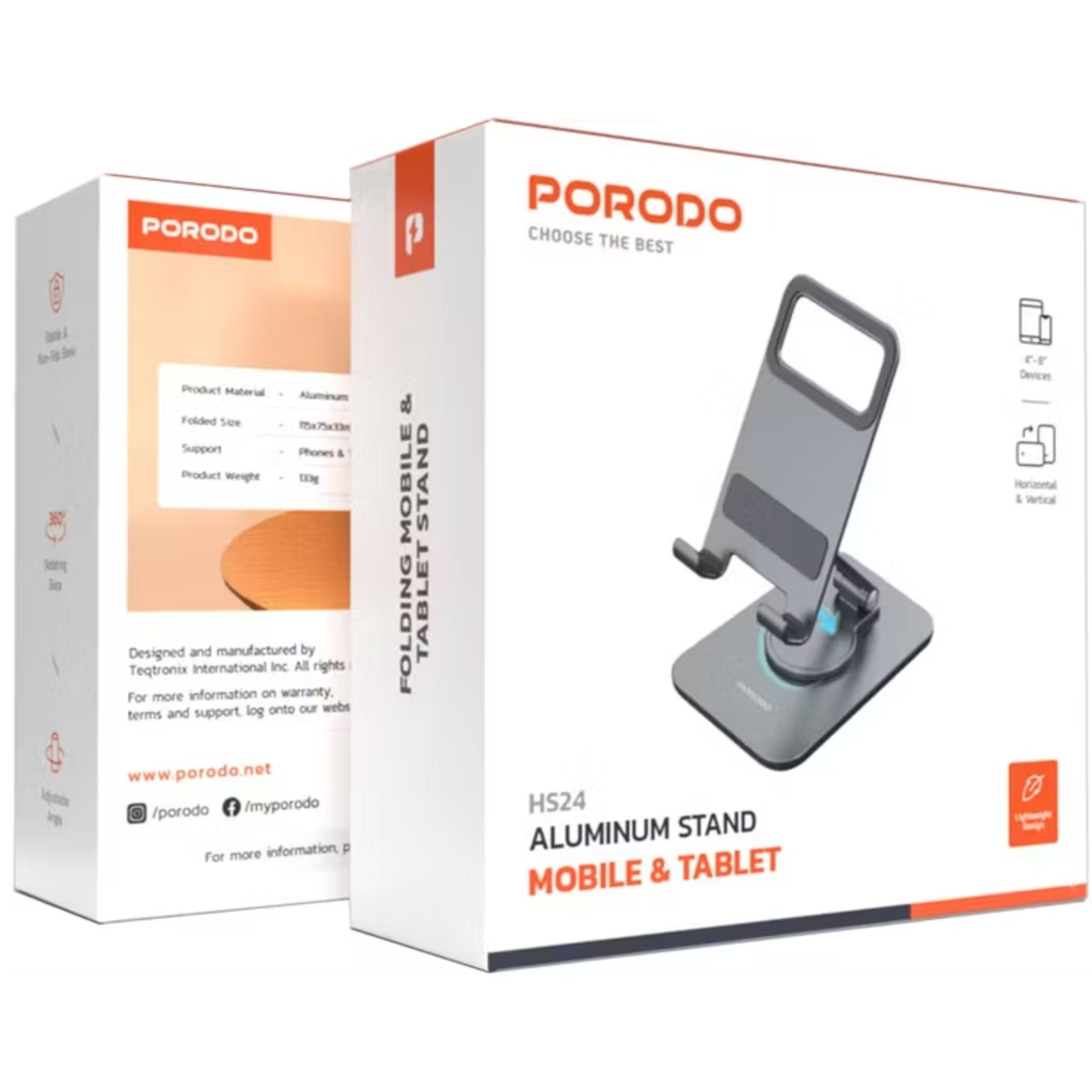 Porodo 360° Rotating Mobile & Tablet Stand HS24 - Grey