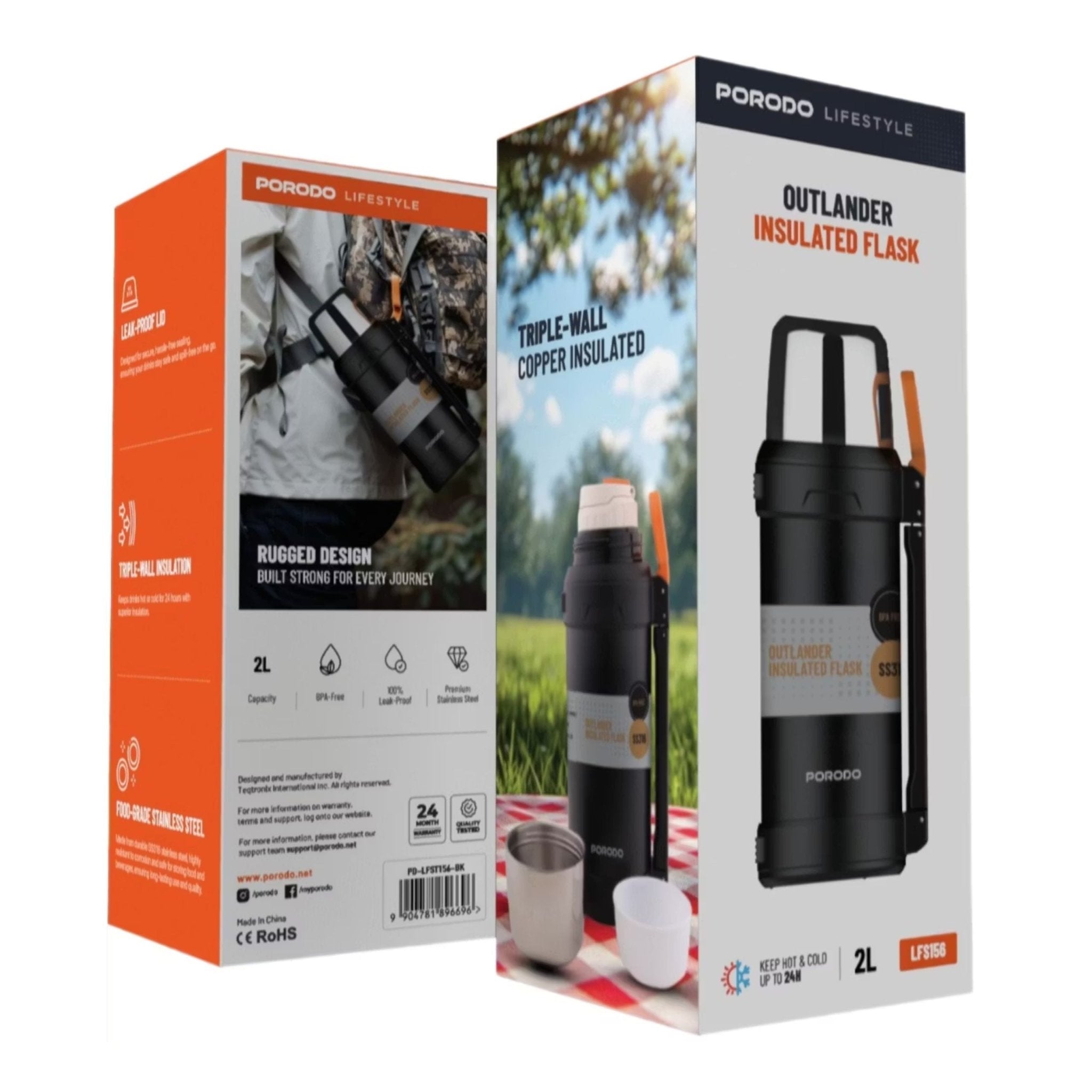 Porodo Lifestyle Outlander Insulation Flask 2L - Black