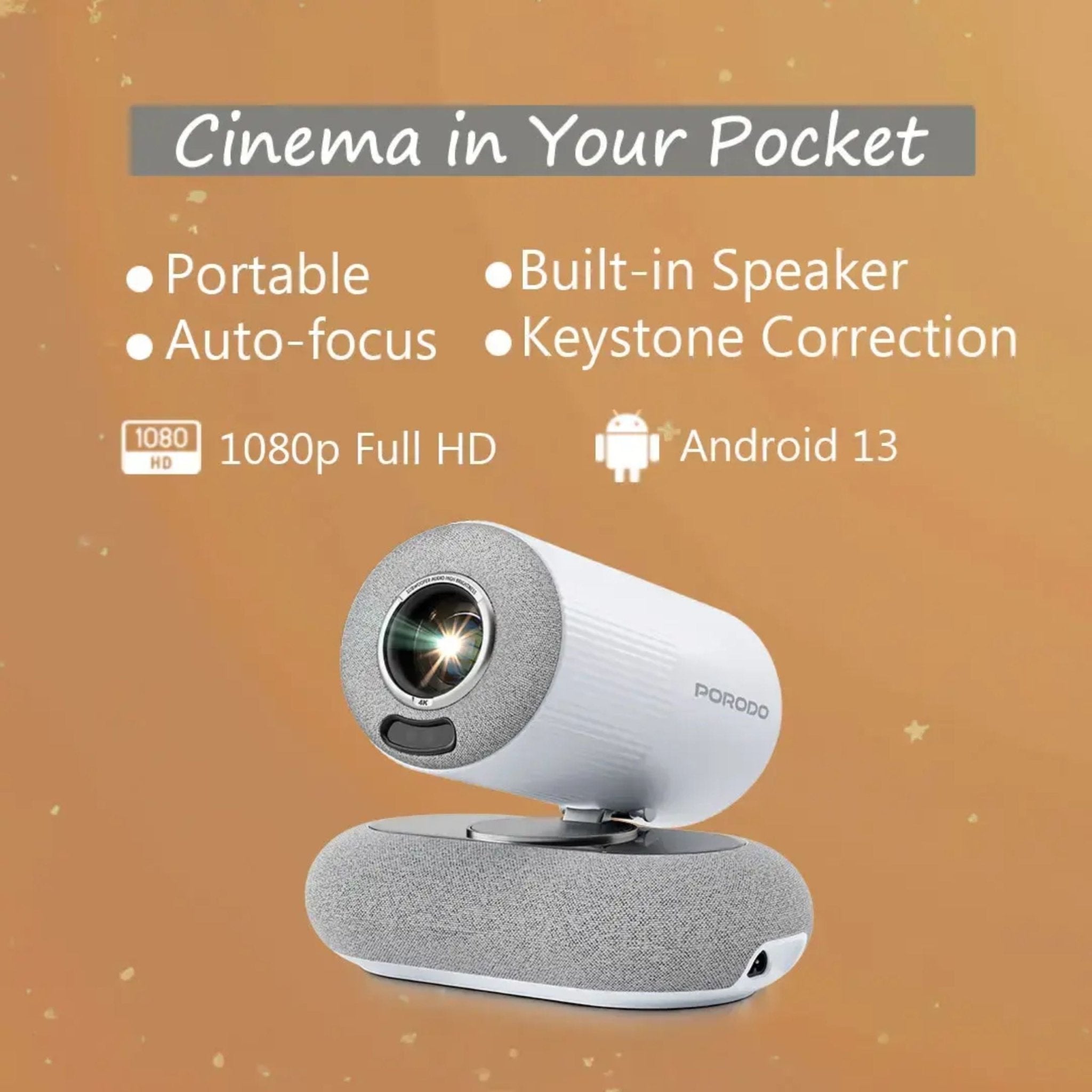 Porodo Lumacast Smart Full HD Projector Auto Focus & Keystone - White ( 1 Year Plan )
