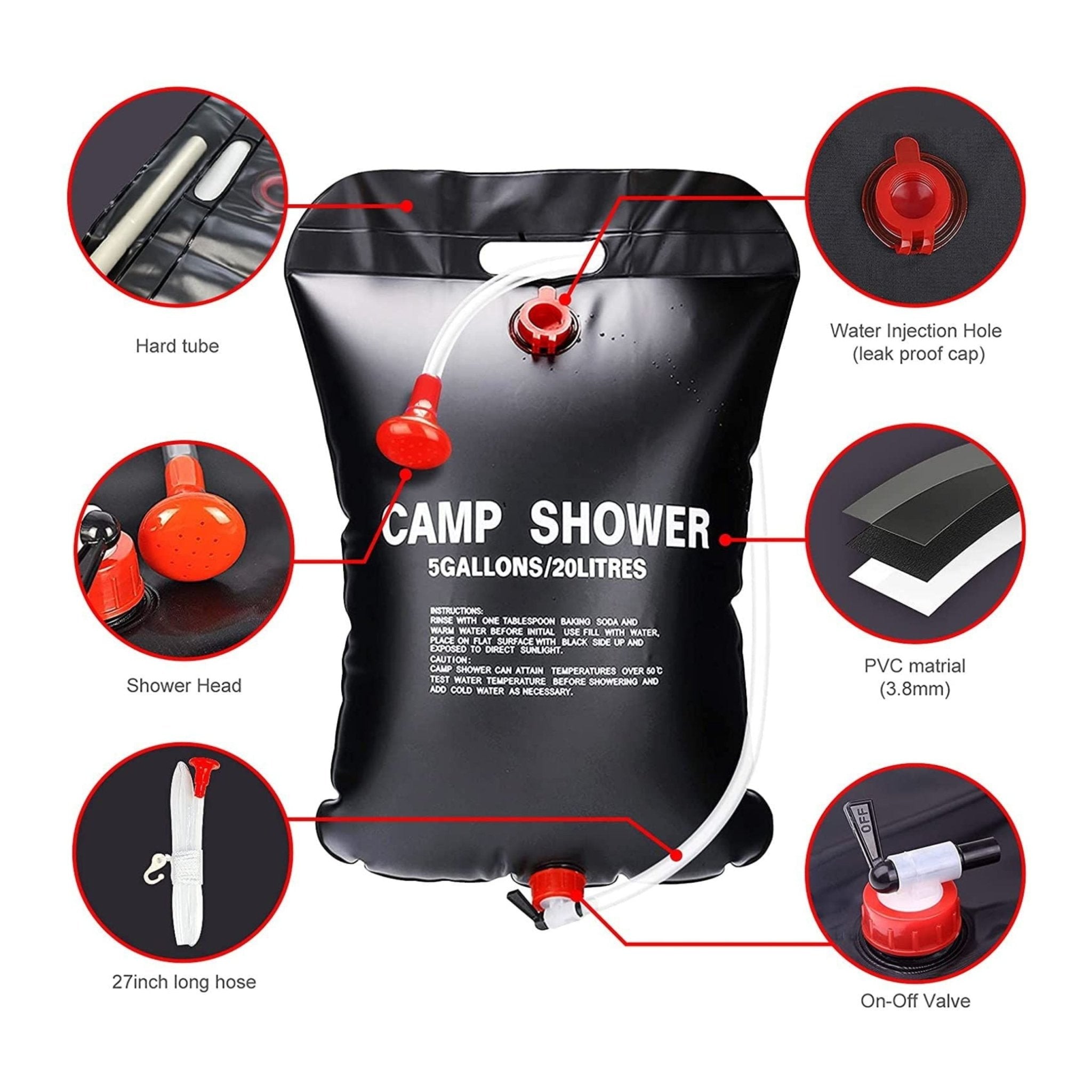 Portable Camping Shower 20L Bag - Black