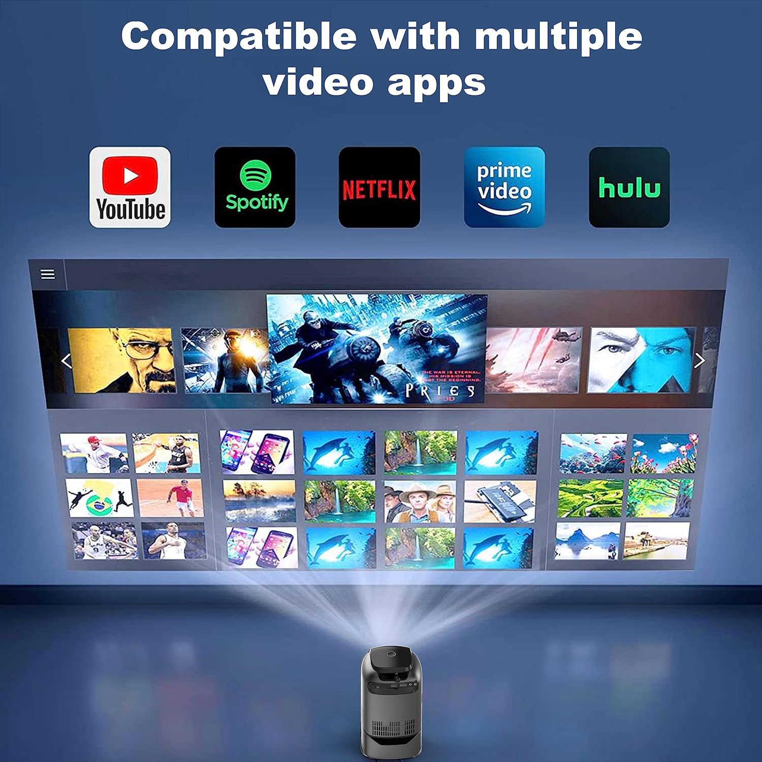 Portable Intelligent Projector WiFi Support 1080p 28.2Inch - Gray