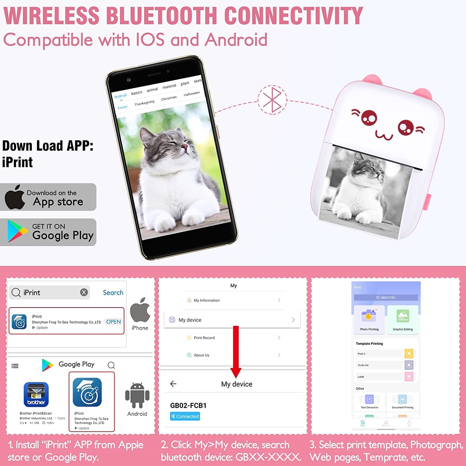 Portable Printer Mini Pocket Wireless Bluetooth Thermal Printer