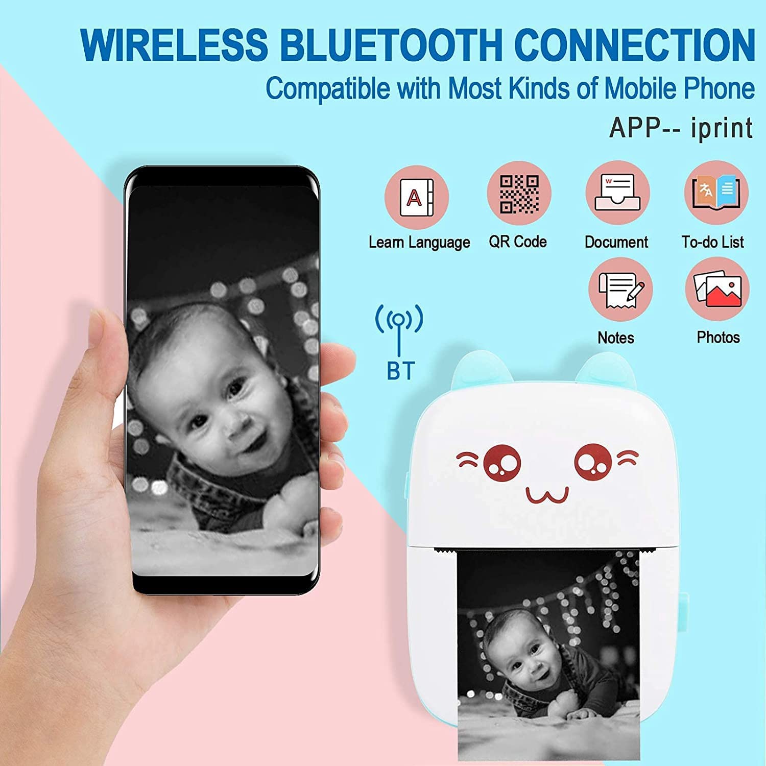 Portable Printer Mini Pocket Wireless Bluetooth Thermal Printer