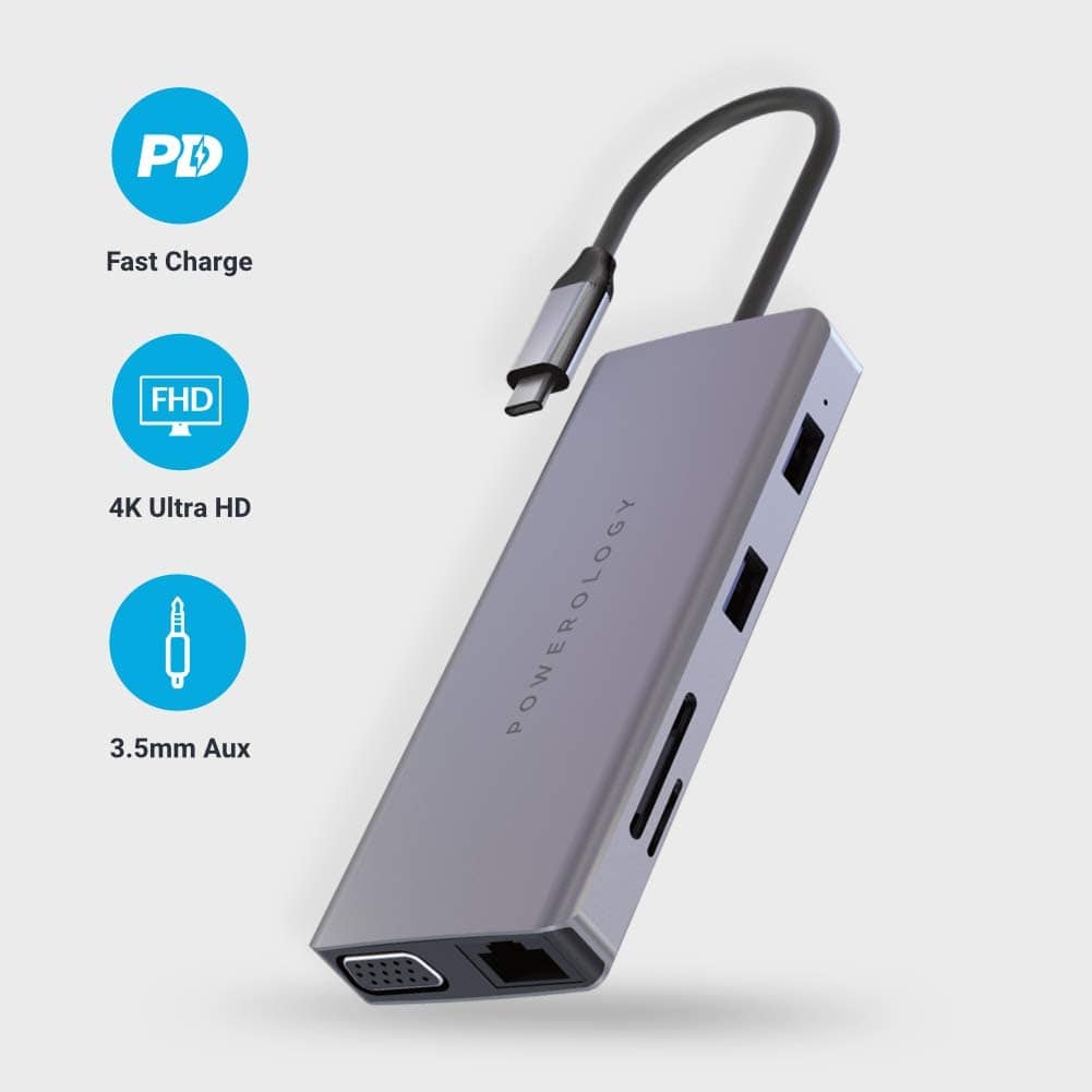 Powerology 11 in 1 USB-C Hub Ethernet HDMI VGA