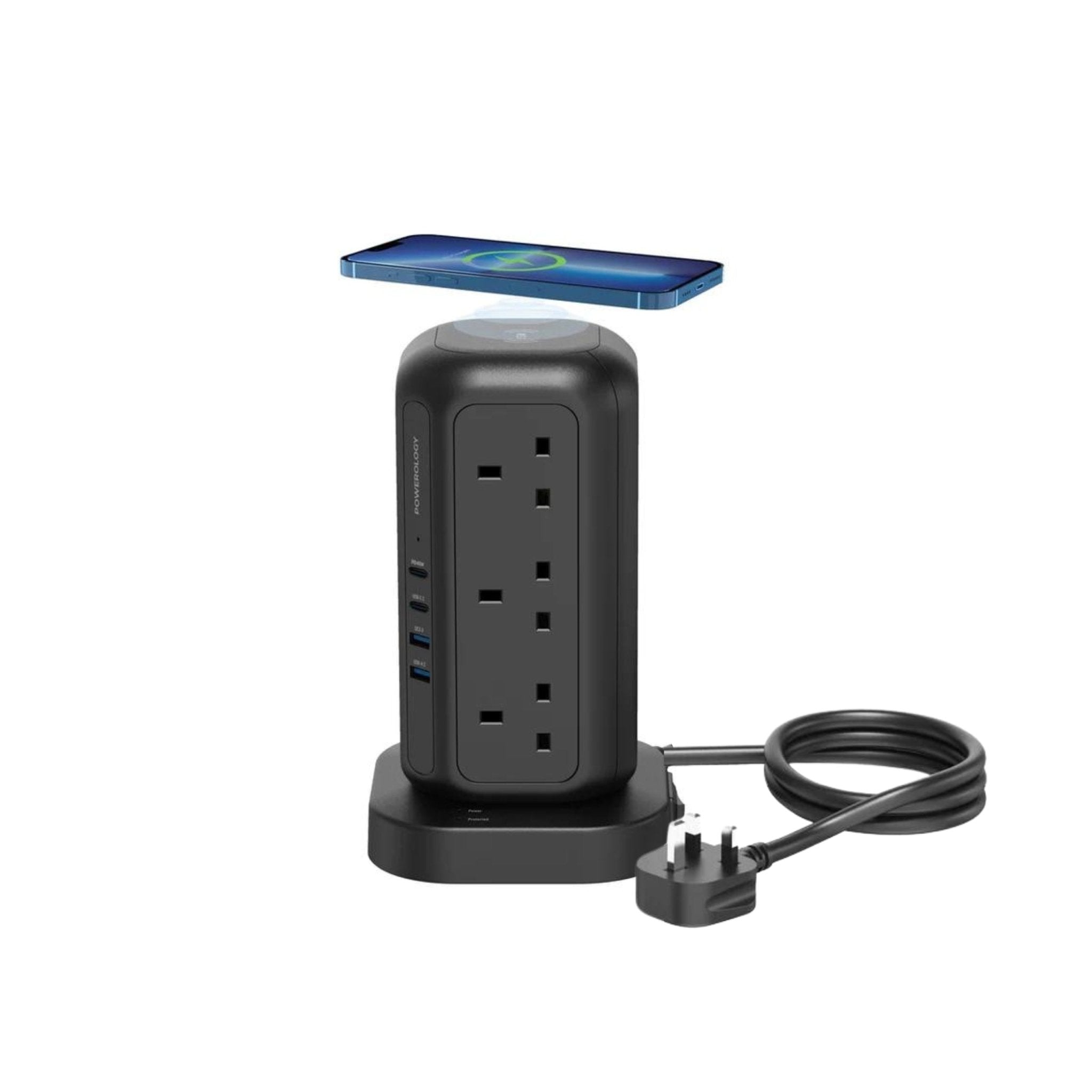 Powerology 12 Socket Multi-Port Tower Hub PD 45W 3250W 3M - Black