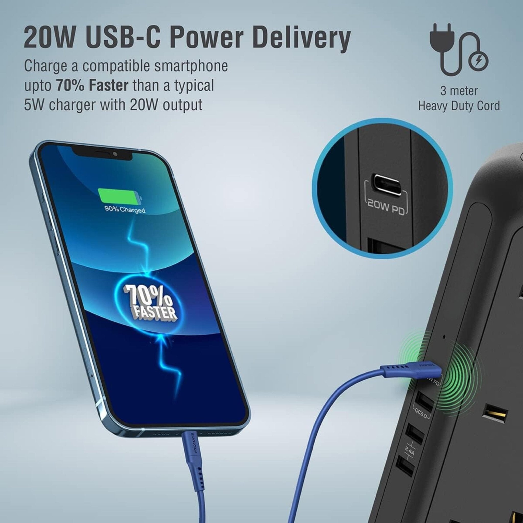 Powerology 12 Socket Multi-Port Tower Hub PD 45W 3250W 3M - Black