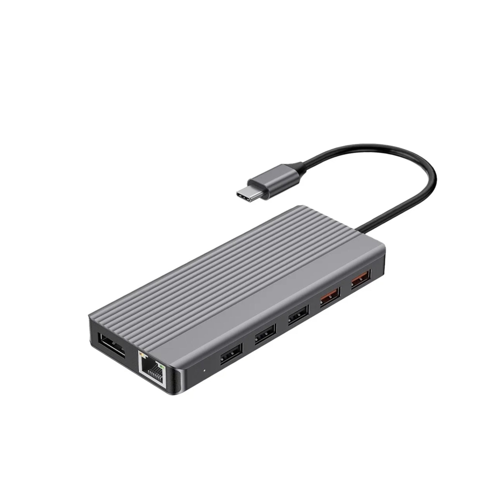 Powerology 12in1 USB-C Hub HDMI Type-C PD 100W Ethernet VGA USB SD MicroSD 3.5Aux - Gray