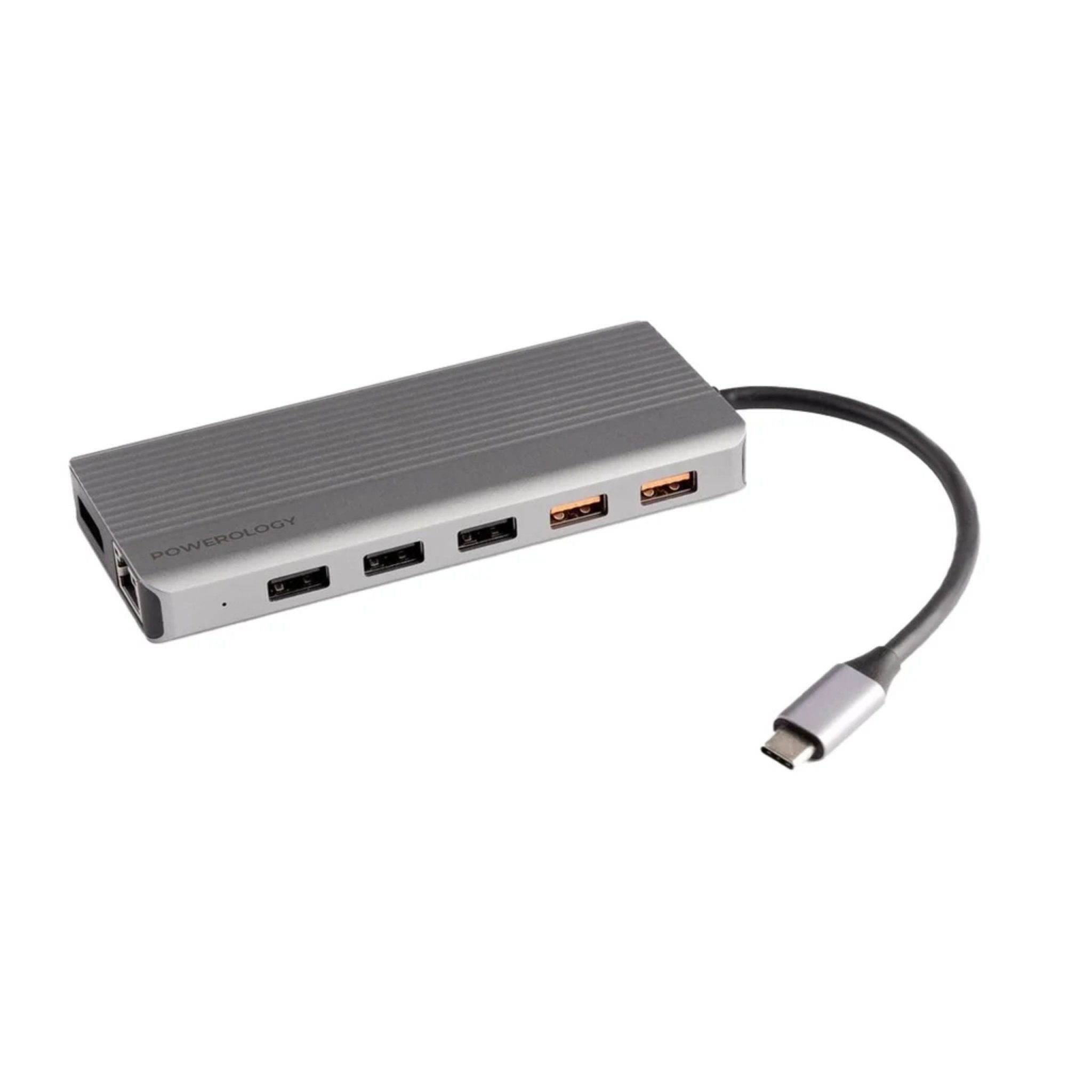Powerology 12in1 USB-C Hub HDMI Type-C PD 100W Ethernet VGA USB SD MicroSD 3.5Aux - Gray