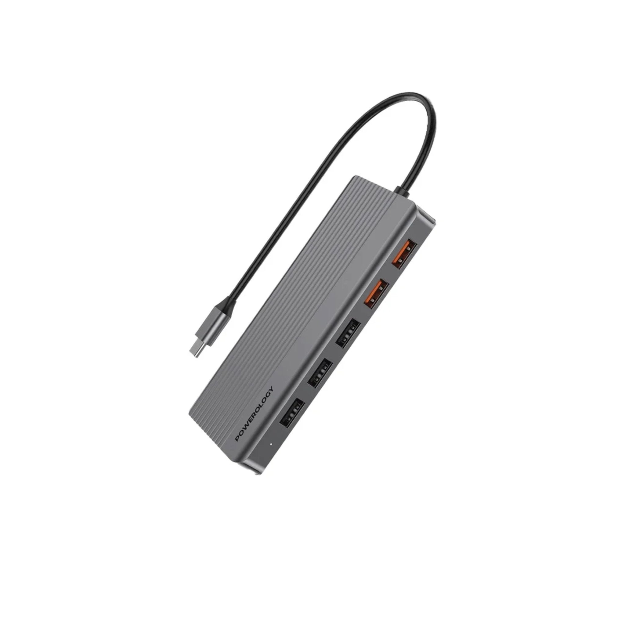 Powerology 12in1 USB-C Hub HDMI Type-C PD 100W Ethernet VGA USB SD MicroSD 3.5Aux - Gray