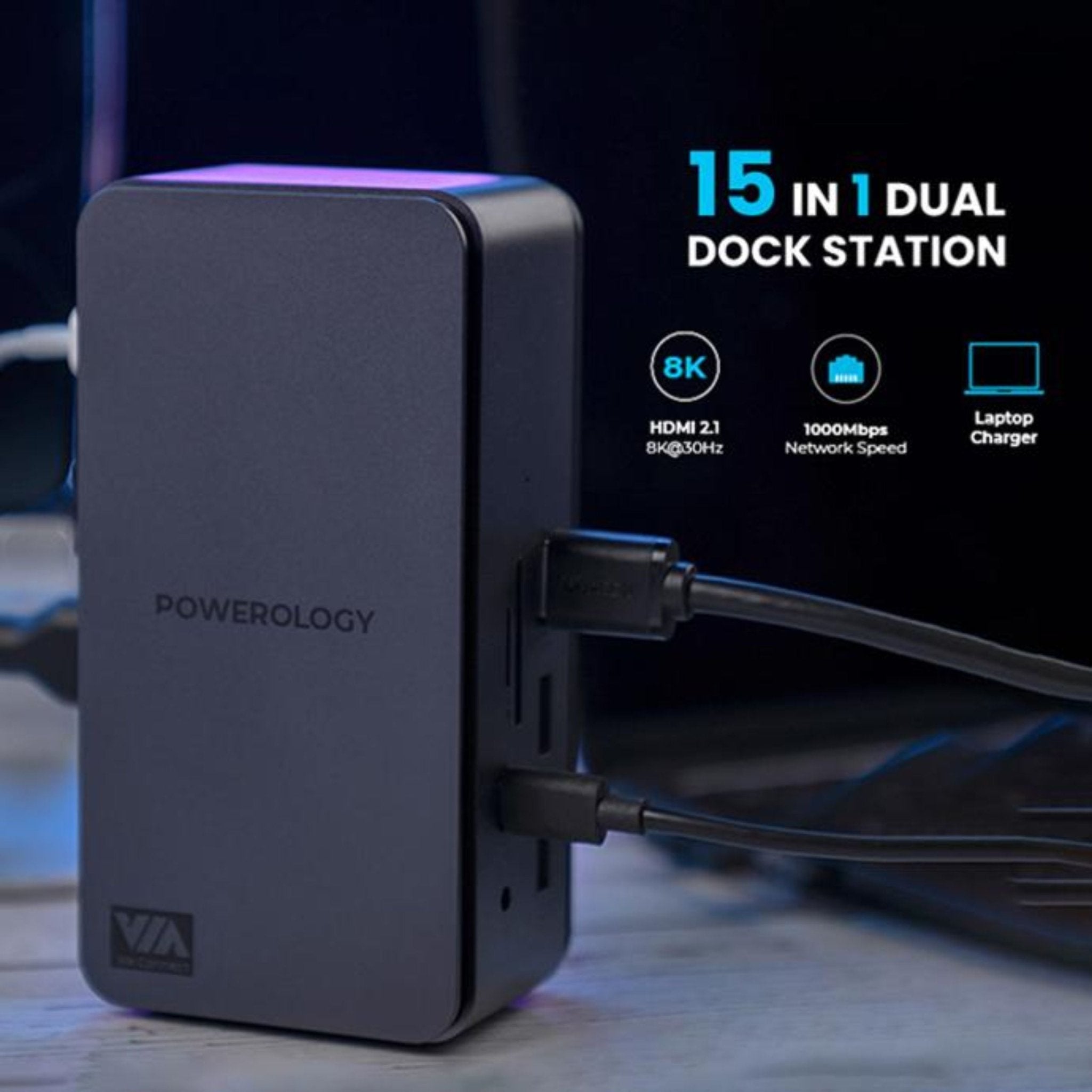 Powerology 15 in 1 Dual Dock Station PD100W - Black