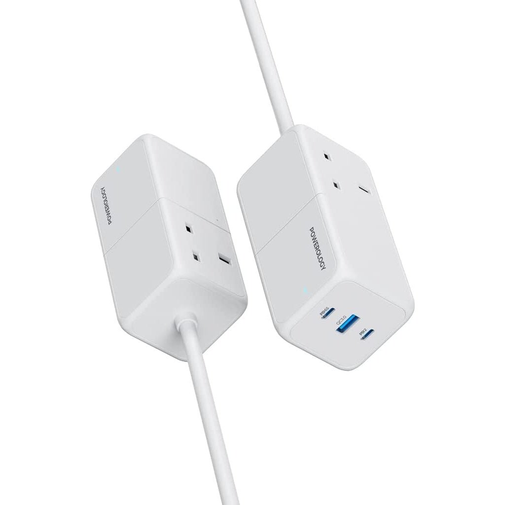 Powerology 65W USB Power Strip with Dual Power Sockets - White