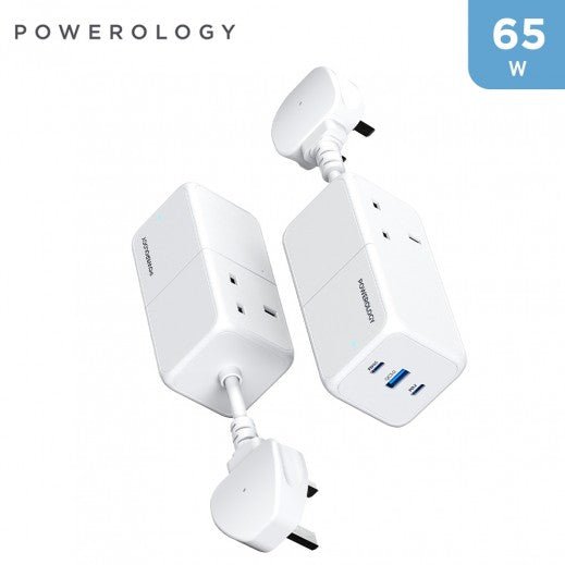 Powerology 65W USB Power Strip with Dual Power Sockets - White