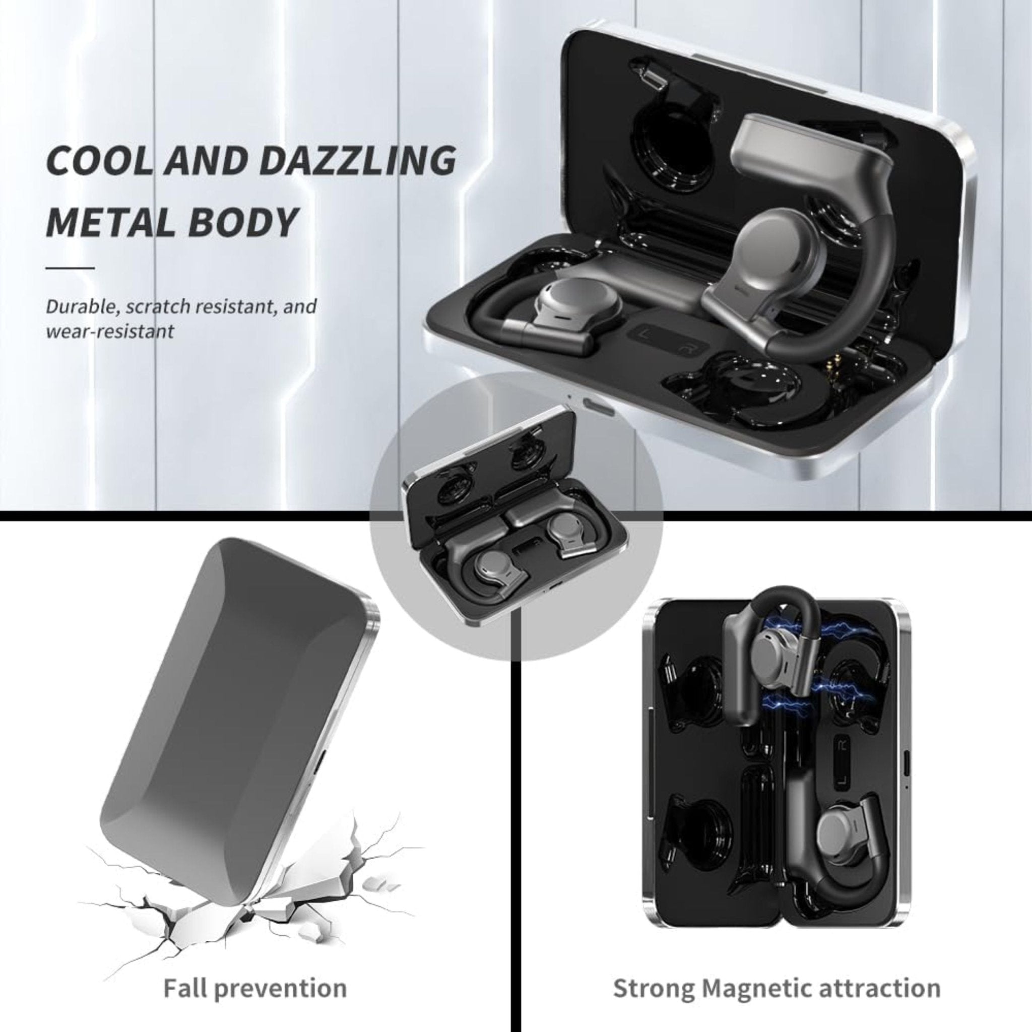 Powerology Air Conduction TWS Earbuds with Metal Charging Case - Grey