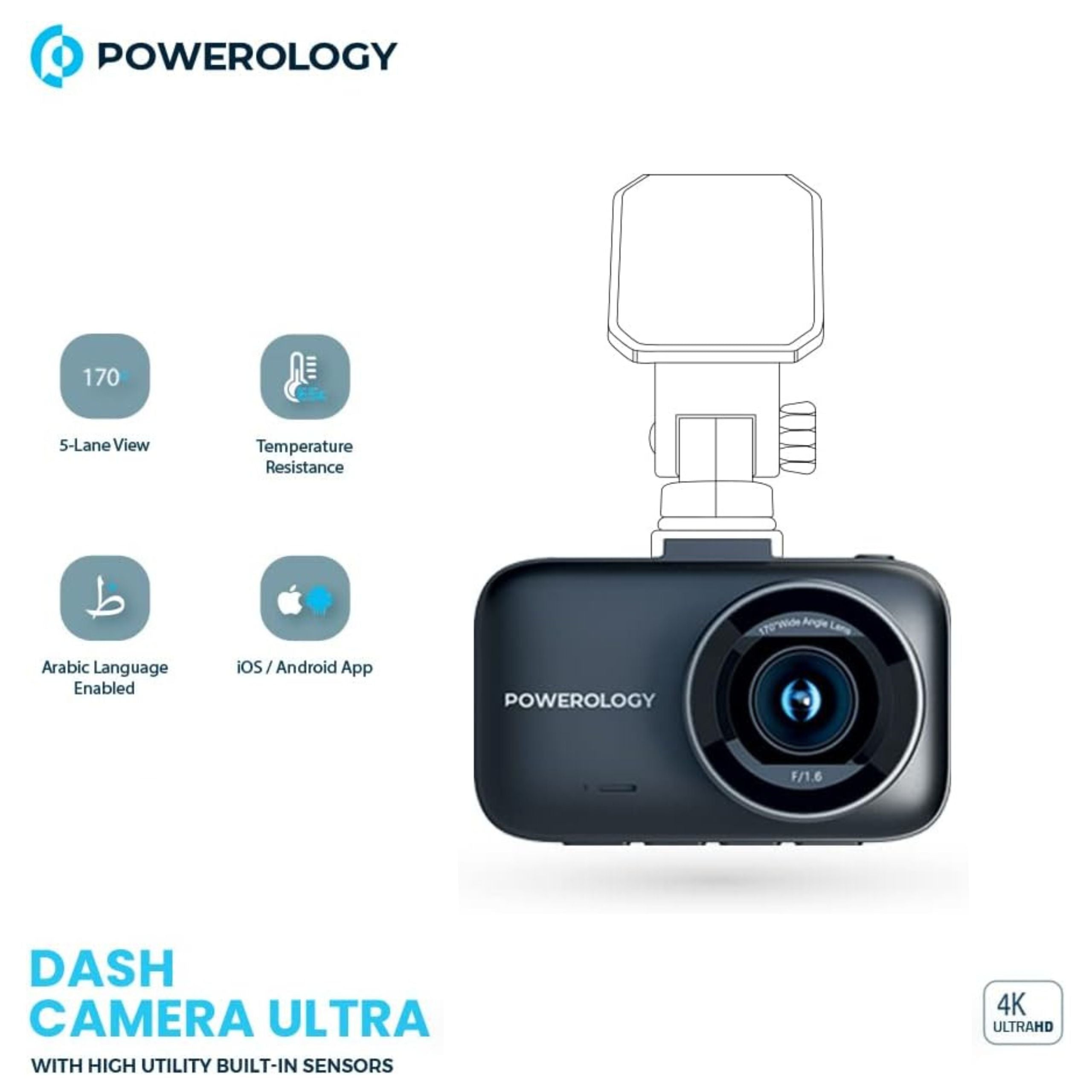 Powerology Dash Camera Ultra 4K - Black