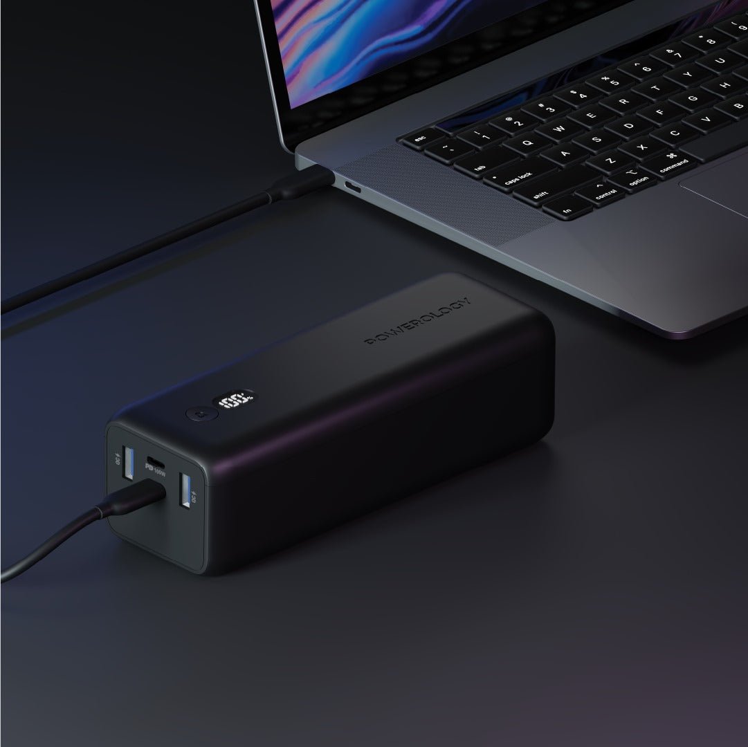 Powerology Onyx Dual USB-C Power Bank 30000mAh PD 100W - Black