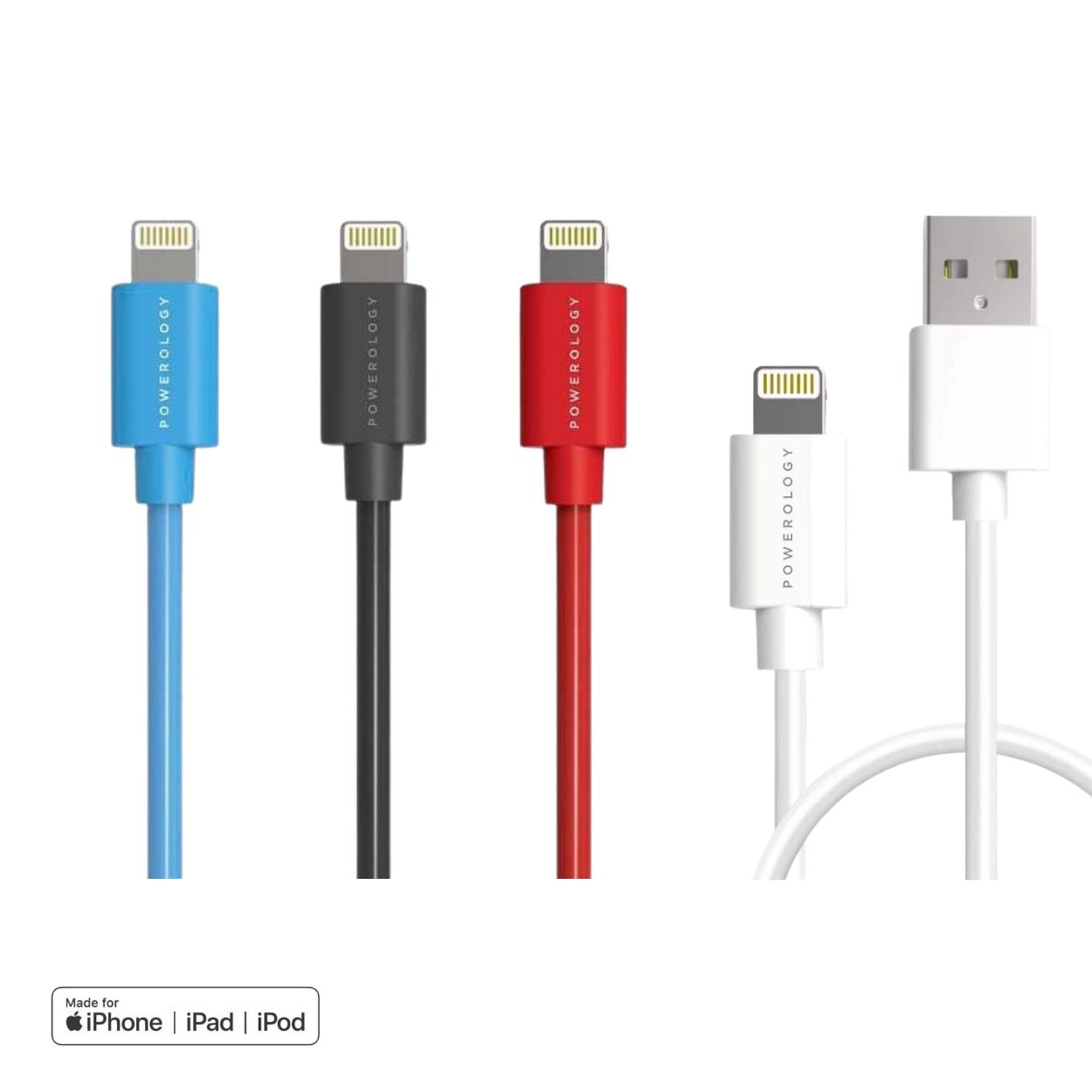 Powerology Pvc Lightning Cable 1.2M - Black,White,Red,Blue